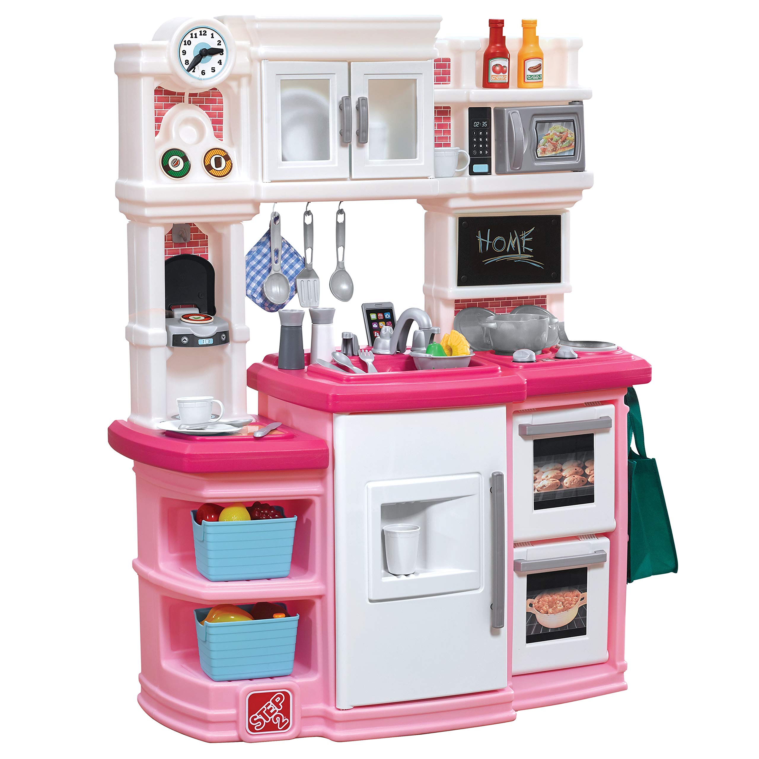 Step2 Kids Great Gourmet Kitchen Playset, Indoor/Outdoor Kitchenette, Interactive Play with Lights and Sounds, Made of Durable Plastic, Includes 33 Piece Toy Accessories, 3+ Years Old Toddlers, Pink