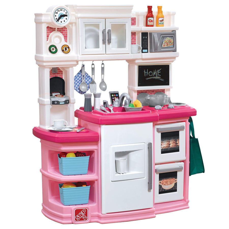 Step2 Kids Great Gourmet Kitchen Playset, Indoor/Outdoor Kitchenette, Interactive Play with Lights and Sounds, Made of Durable Plastic, Includes 33 Piece Toy Accessories, 3+ Years Old Toddlers, Pink