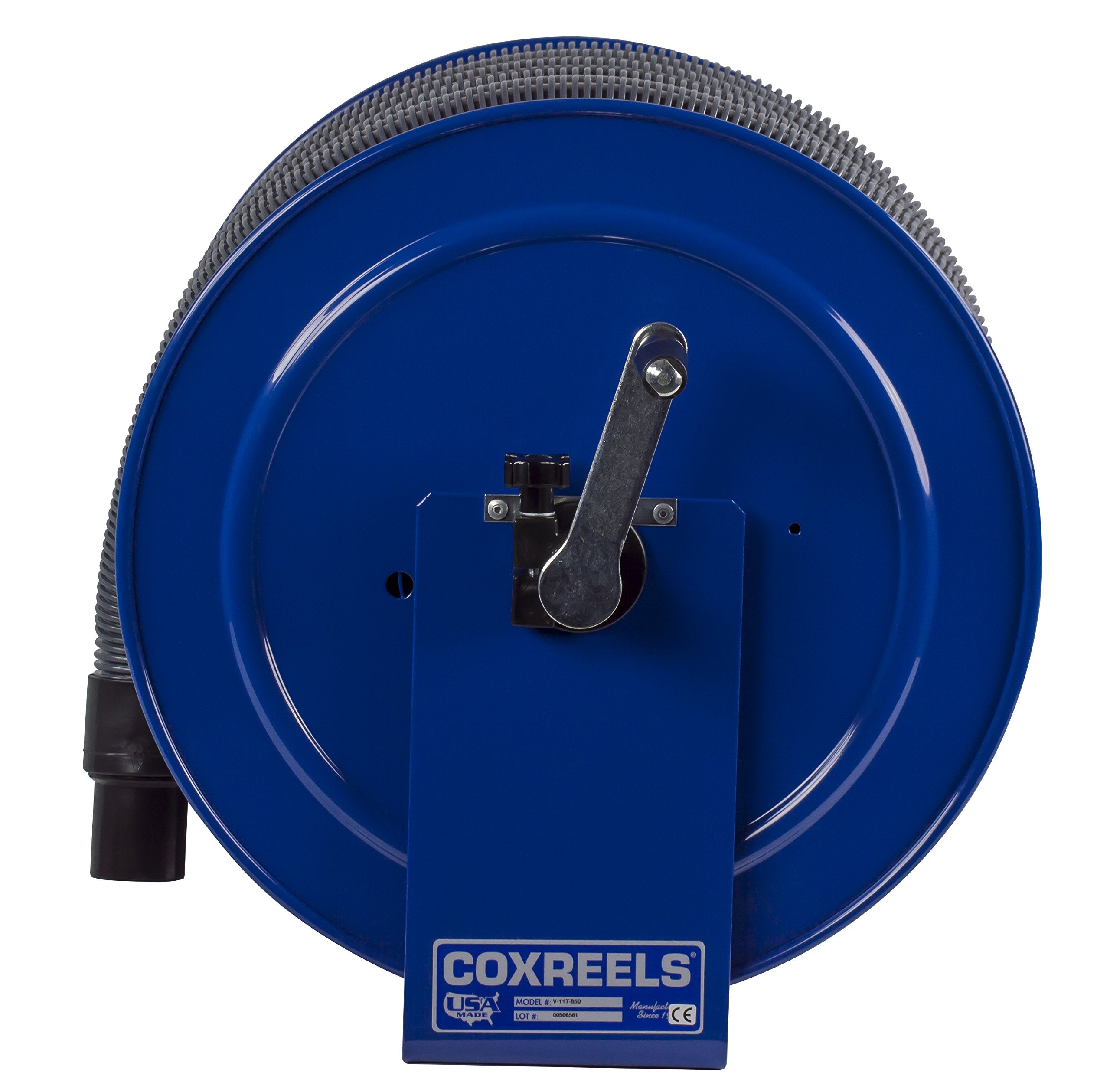 Coxreels V-117-850 Vacuum Only V-117H-835 Direct Crank Rewind Hose Reel, 1-1/2" Cuff, 2" x 35' Hose, Blue