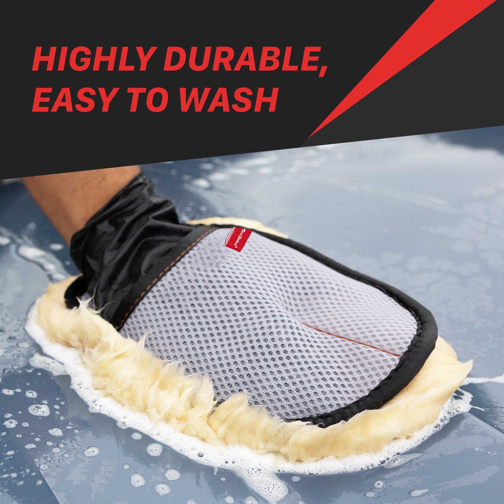Maxshine Premium Universal Sheepskin Wool Wash Mitt – Ultra-Soft Real Lambswool Glove for Car Washing – Gentle, Scratch-Free Cleaning Pad for Safe Car Detailing & Paint Protection