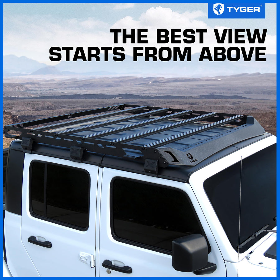 Tyger Auto Roof Rack Platform Style Compatible with 2020-2026 Jeep Gladiator | For Models with Hard Top | Cargo Storage Carrier for Outdoor Gear| Paintable Accent Inserts to Color Match | TG-RR1J33448