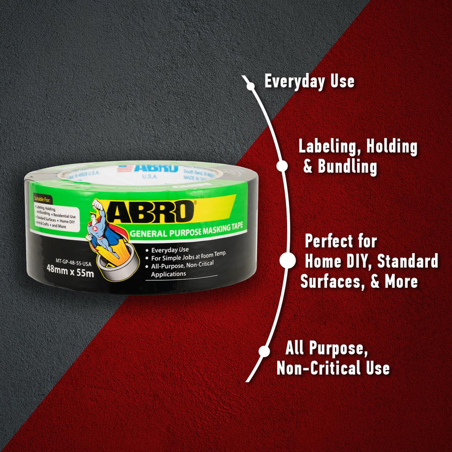 Natural ABRO Masking Tape, GP 24mm x 55M, All Purpose Masking Tape, Temporary Labeling, Easy Tear, Clean Removal, Painters Tape 2 Inch Wide