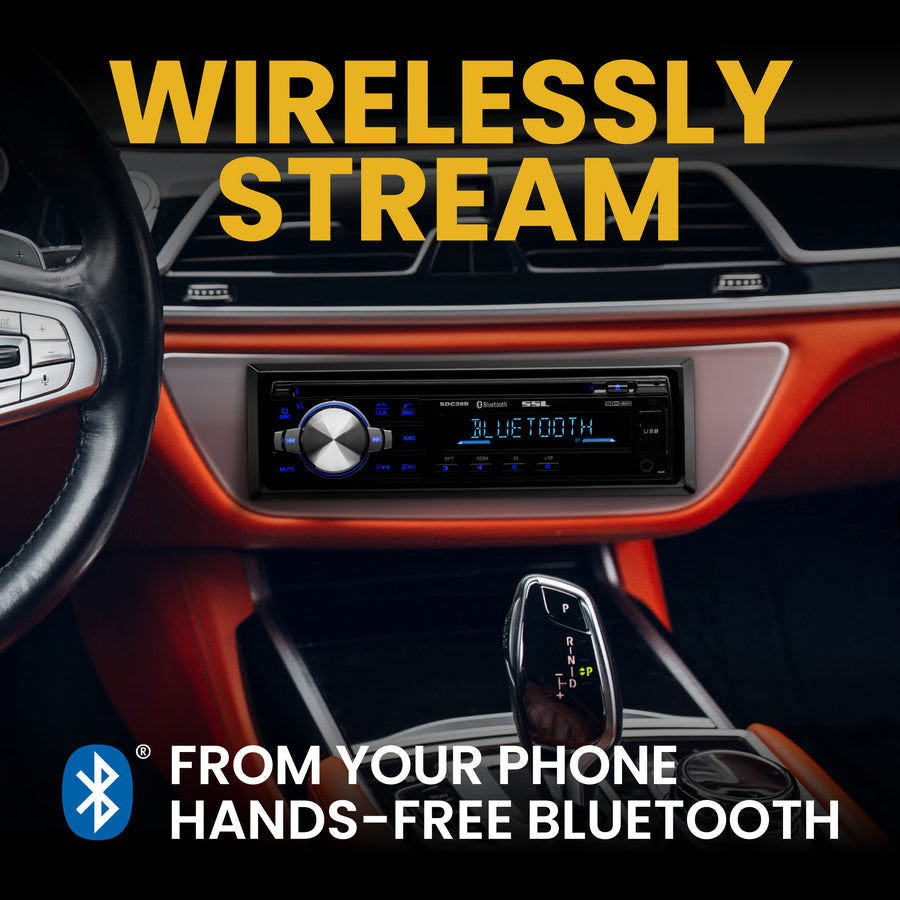 SDC26B Sound Storm Laboratories Car Stereo - Single Din, Bluetooth Audio and Hands-Free Calling, Built-in Microphone, MP3 Player, CD, USB Port, AUX Input, AM/FM Radio Receiver, Wireless Remote Control
