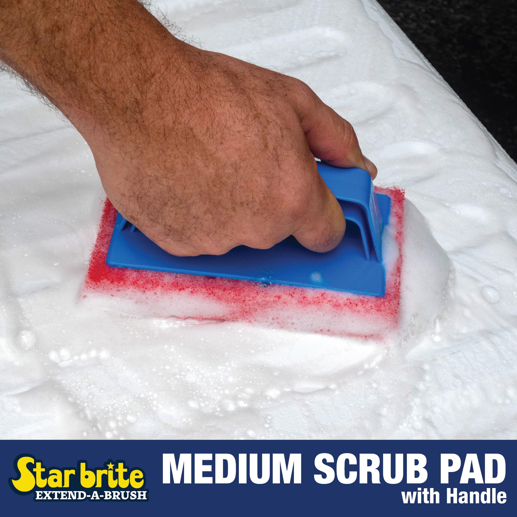 Medium Red Scrub Pad STAR BRITE with Interchangeable Handle - Versatile Cleaning for Most Tasks Including Aluminum Restoration, Teak & Fine Wood Cleaning (Red) Medium (040130)