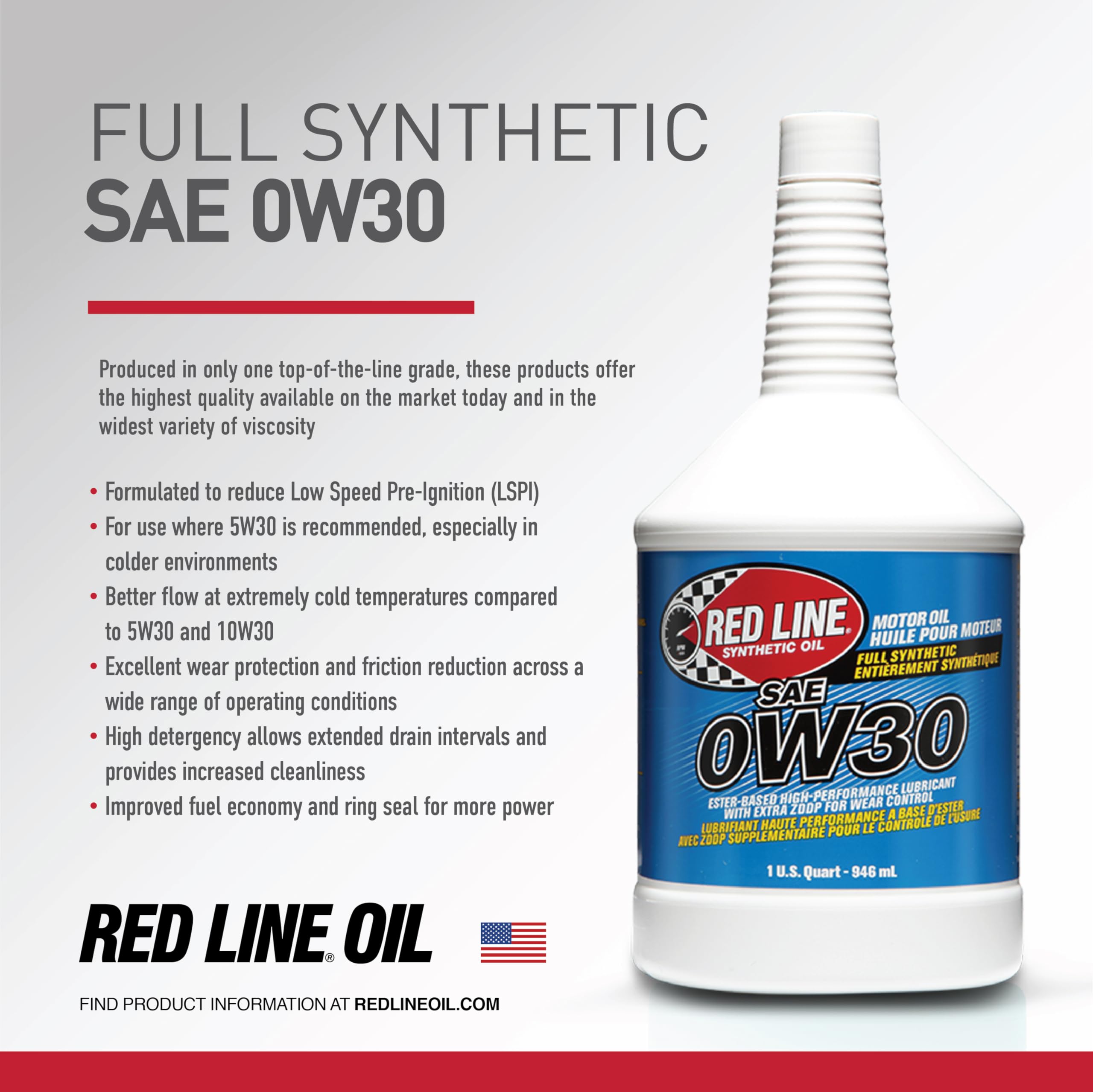 SAE 0W30 Red Line Fully Synthetic Motor Oil - 1 Gallon