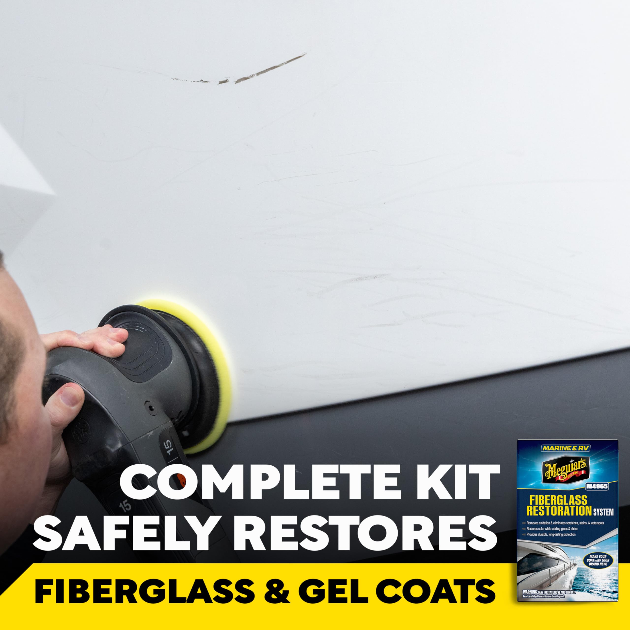 Marine/RV Meguiar’s Fiberglass Restoration System, M4965, 3-Piece Fiberglass Repair Kit with Oxidation Remover, High-Gloss Boat Polish and Wax, Christmas Gift Ideas for Car Dads