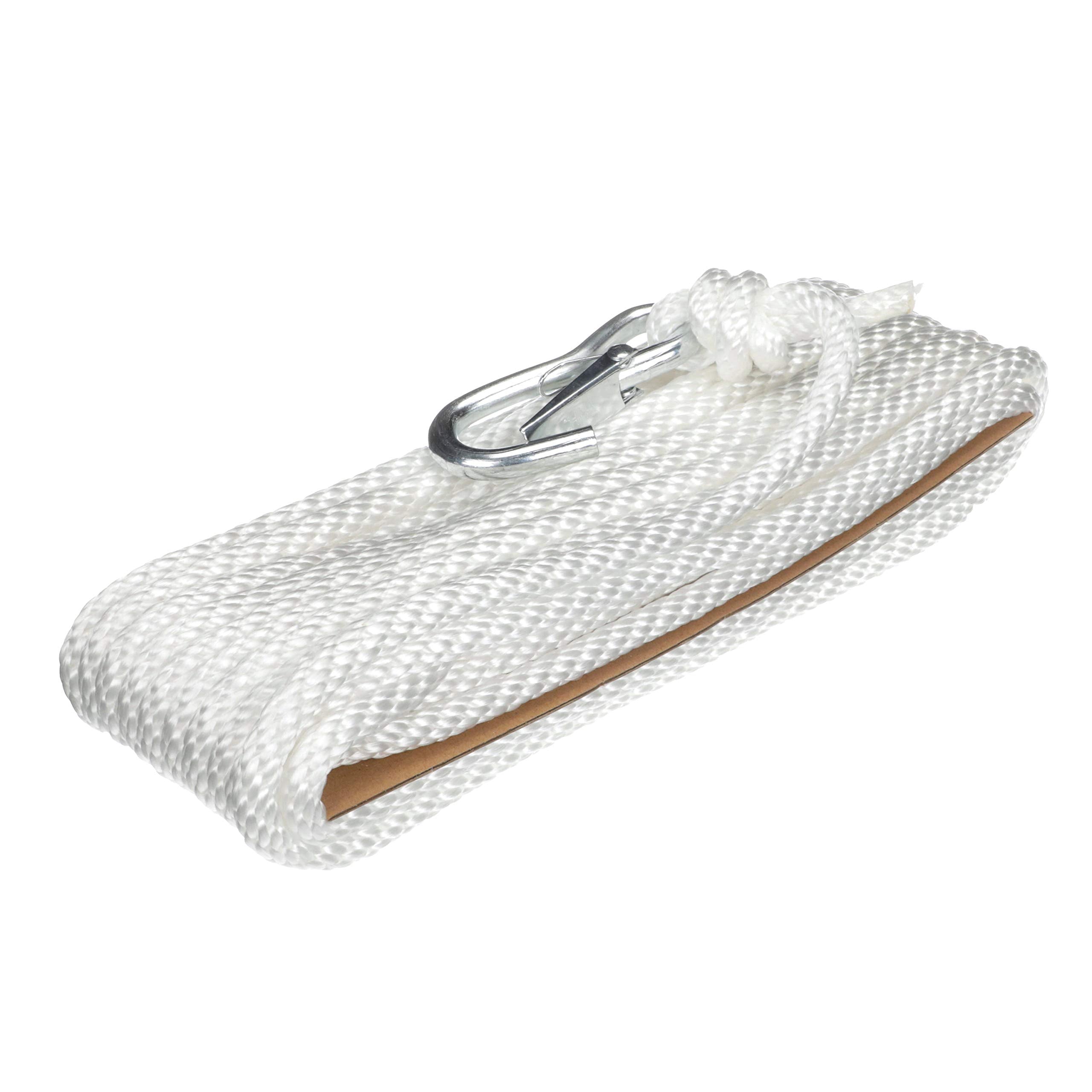 Solid Braid Attwood 11723-7 Multifilament Polypropylene Anchor Line with Spring Hook 3/8-Inch x 50-Feet, White