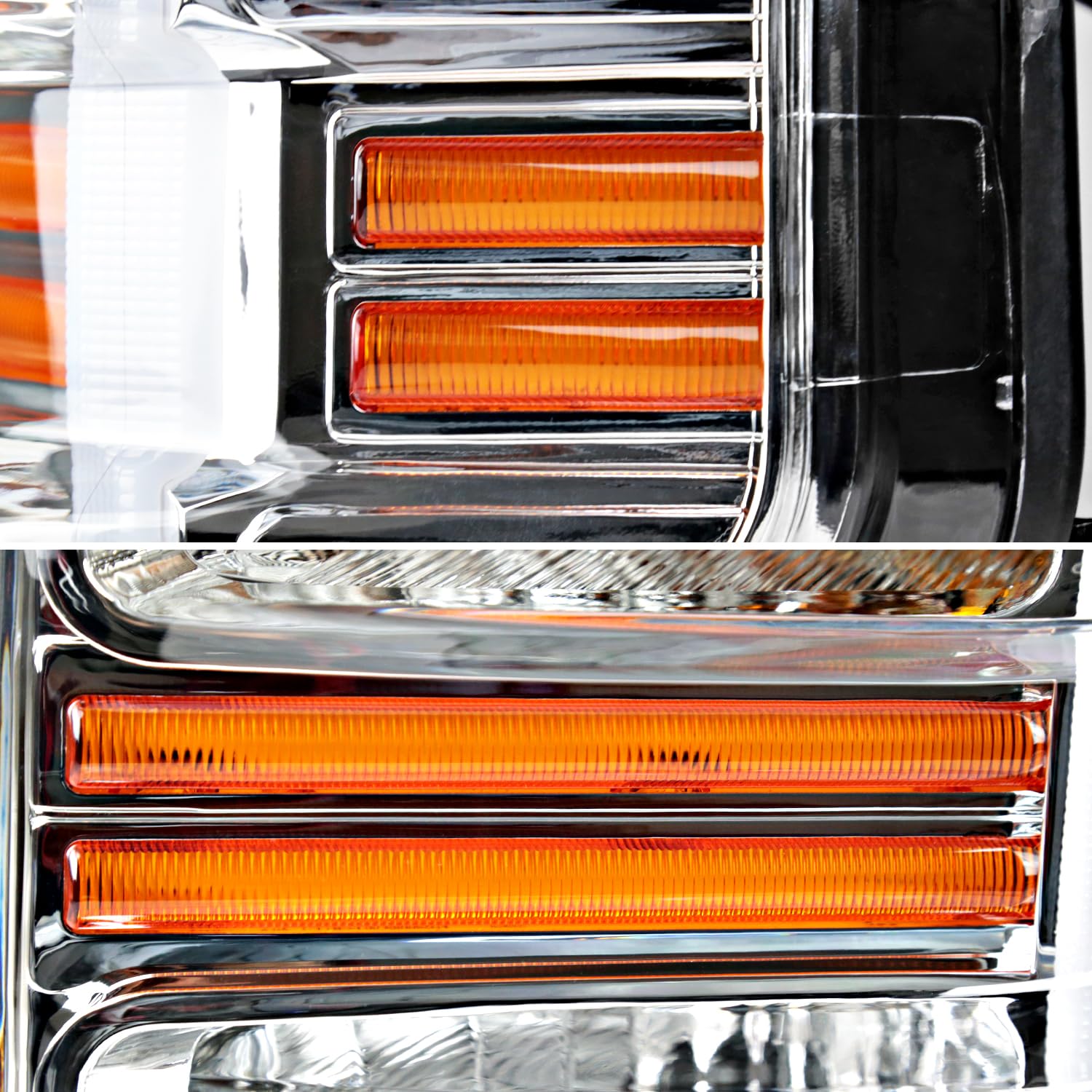 Chrome Factory Style SPEC-D TUNING Headlights with Sequential LED Turn Signal Compatible with 2008-2010 Ford F-250, F-350, F-450, F-550 Super Duty, Left + Right Pair Headlamps Assembly
