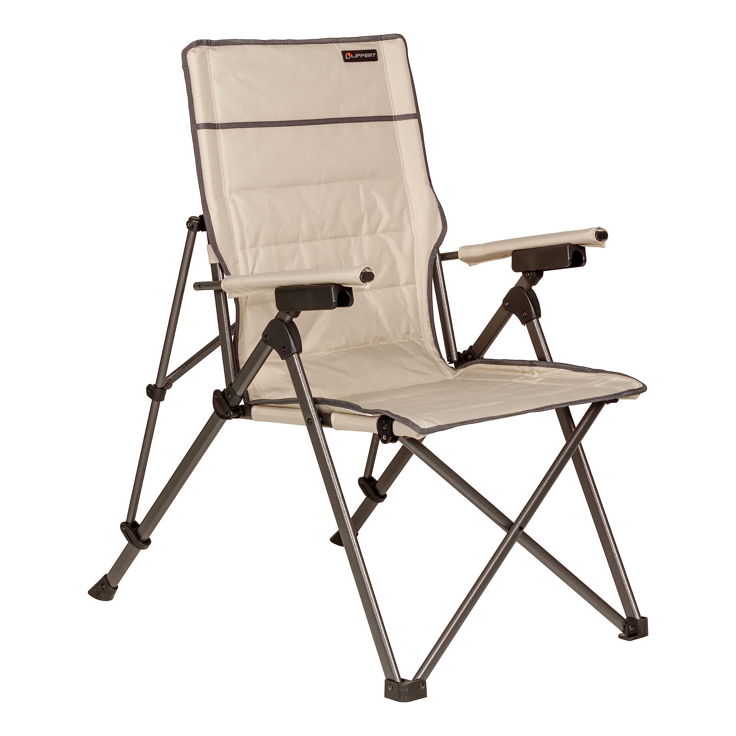 Sun Soaker Lippert Three-Position Reclining Camping Chair with 600D Polyester Fabric, Padded Back/Seat, Steel Frame Construction, 250-lb. Weight Capacity, Sand Color - 2022120580