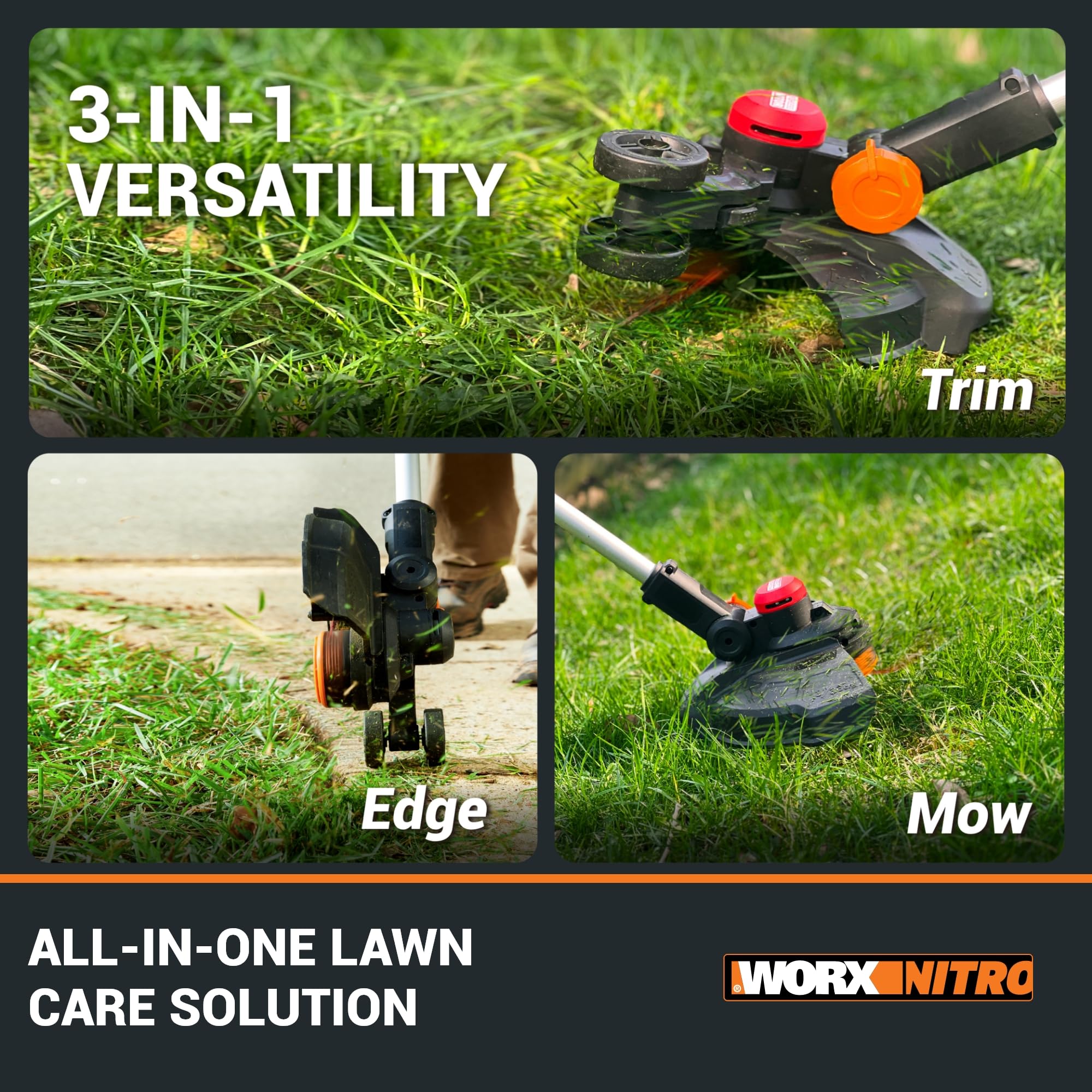 Worx 20V Nitro 13" Cordless String Trimmer with Brushless Motor, 3-in-1 Grass Trimmer Edger Mini-Mower, Lightweight Weed Trimmer COMMAND FEED Instant Line Advancement WG173– Battery & Charger Included