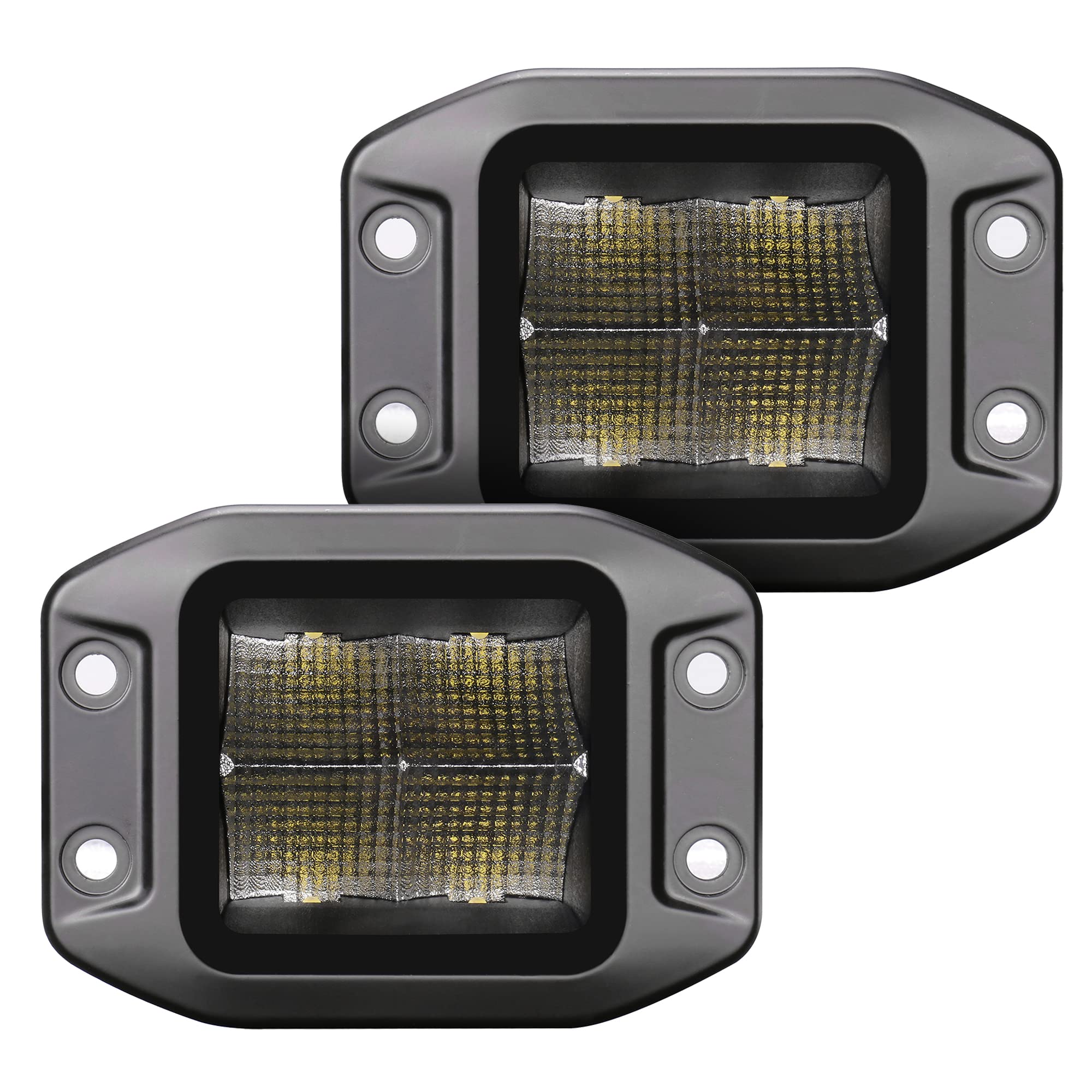 Blackout Series Go Rhino Xplor Lighting: Flush Mount 3x3 LED Cube Flood Light Kit (Pair) | Flush Mount Aluminum, Black | 750400321FCF