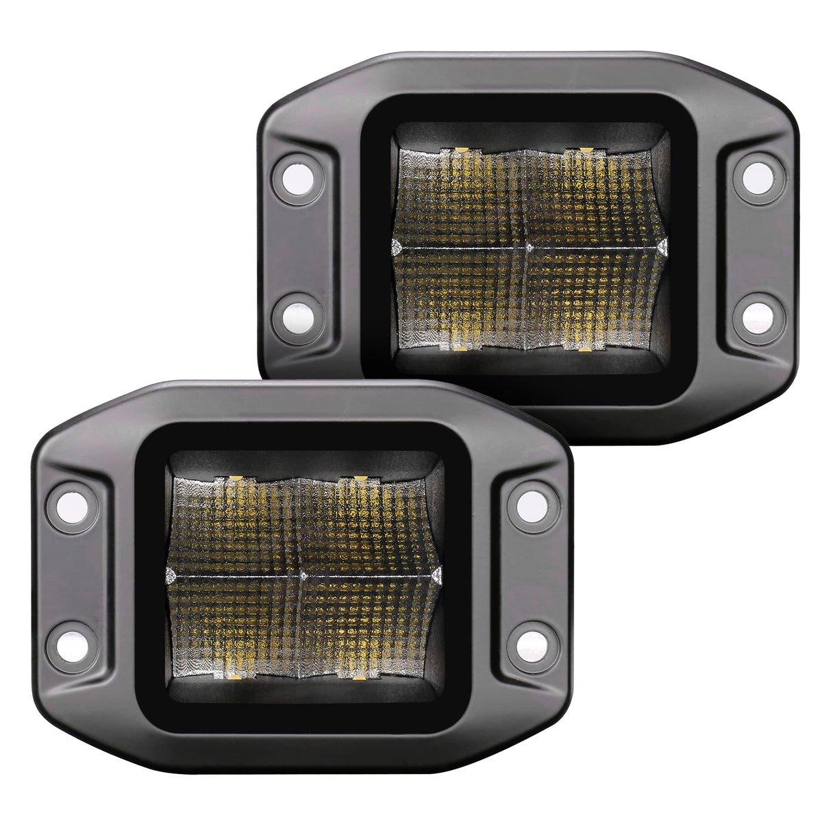 Blackout Series Go Rhino Xplor Lighting: Flush Mount 3x3 LED Cube Flood Light Kit (Pair) | Flush Mount Aluminum, Black | 750400321FCF