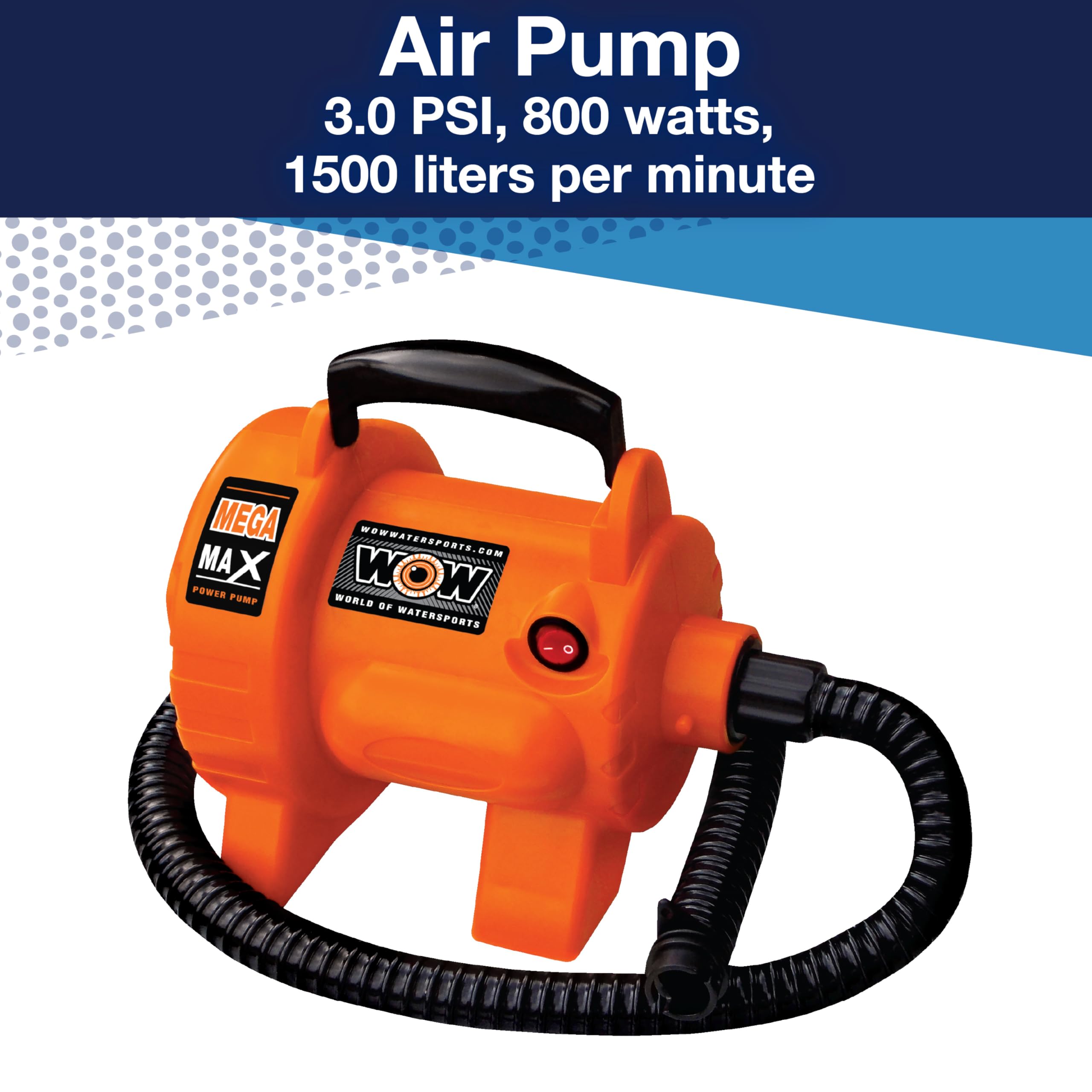 Electric Air Inflator - WOW Sports Mega Max Air Pump For Inflatables - Great For Towables & Boat Accessories - Comes with a Cord, 3.0 PSI