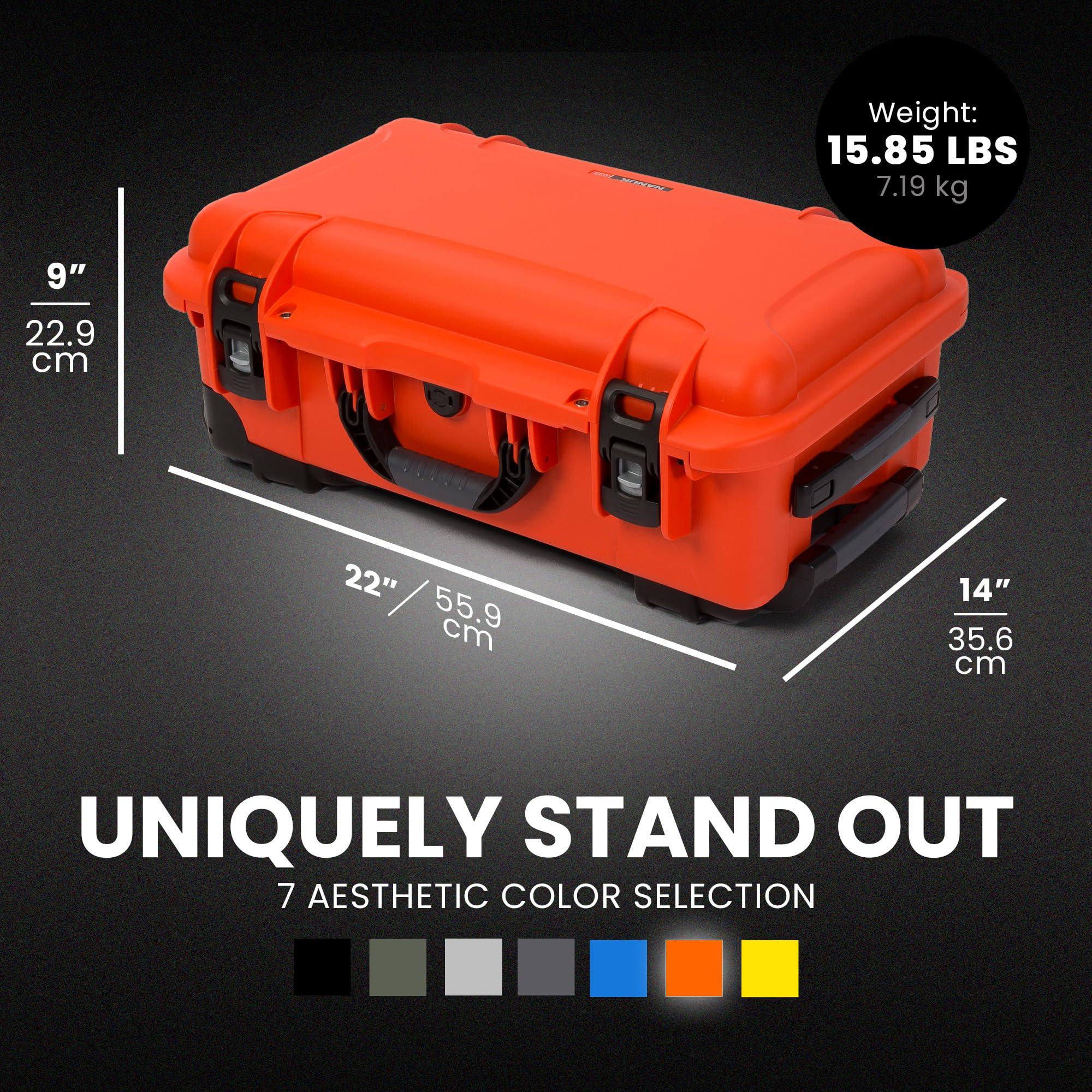 Hard Case NANUK 935 with Padded Divider – Waterproof Equipment Case with Wheels, 22” x 14” x 9” – Dustproof and Impact Resistant, Airline Carry-On Approved – Orange