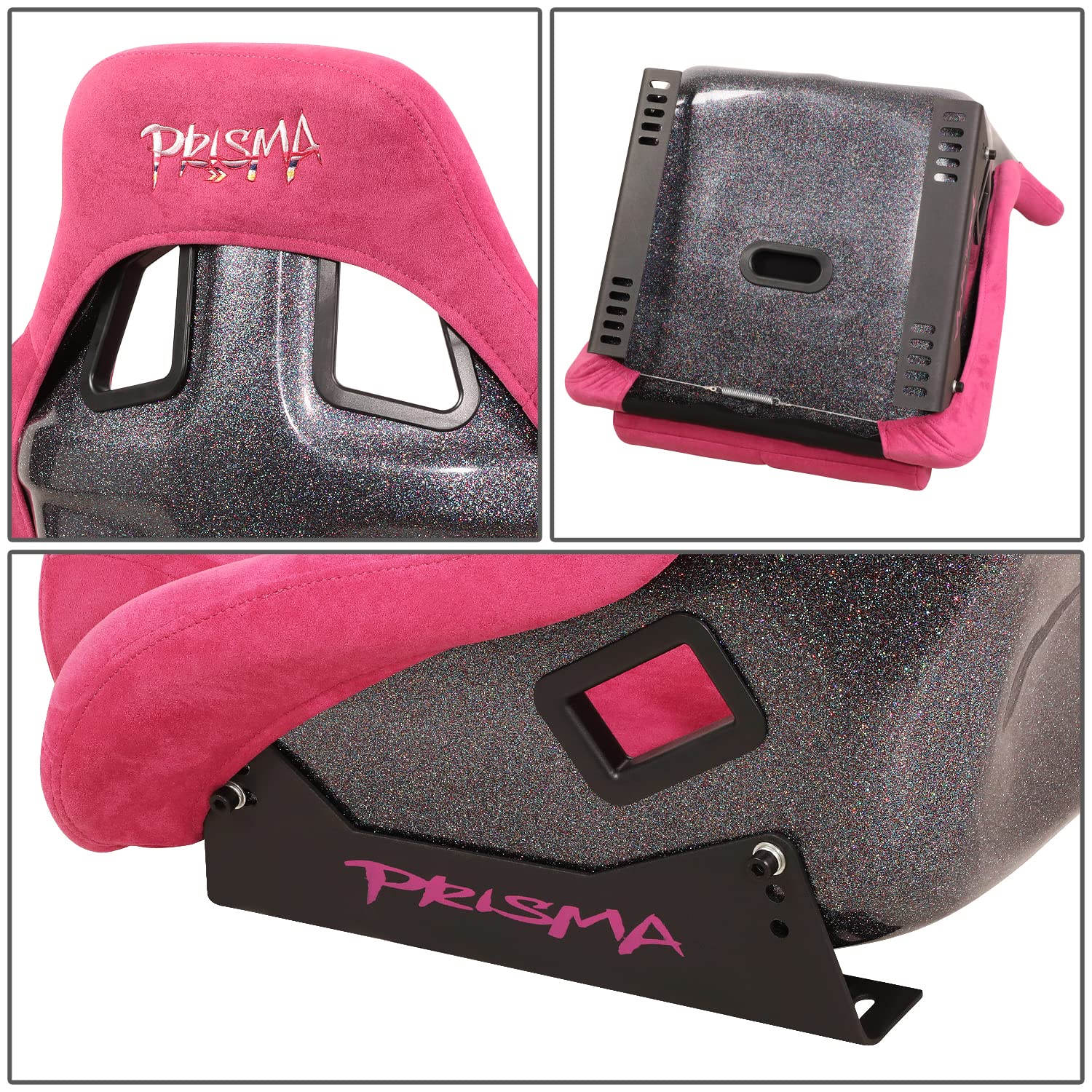 NRG Innovations Universal Fixed Back NRG-FRP-302FH-PRISMA Bucket Racing Seat for 5-Point Harnesses, Size L, Fushia Alcantara Material, 24" W X 35" H X 18" D