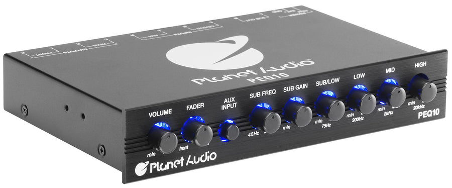 Planet Audio Car Equalizer PEQ10 - 4 Band, Pre-Amp, Half Din, Subwoofer Output with Adjustable Filter, Fixed Bands, Remote Sub Control, DPS Processor