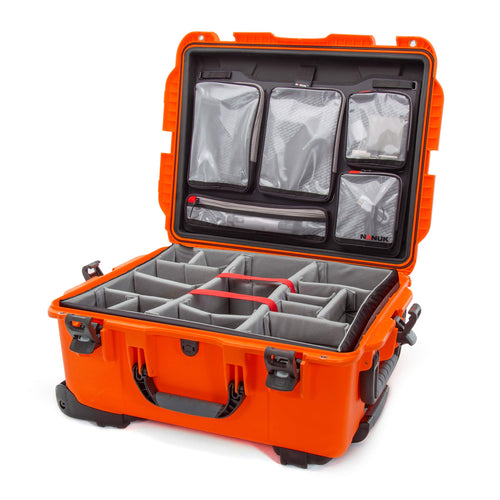 Waterproof Nanuk 955 Carry-On Hard Case with Lid Organizer and Padded Divider w/ Wheels - Orange