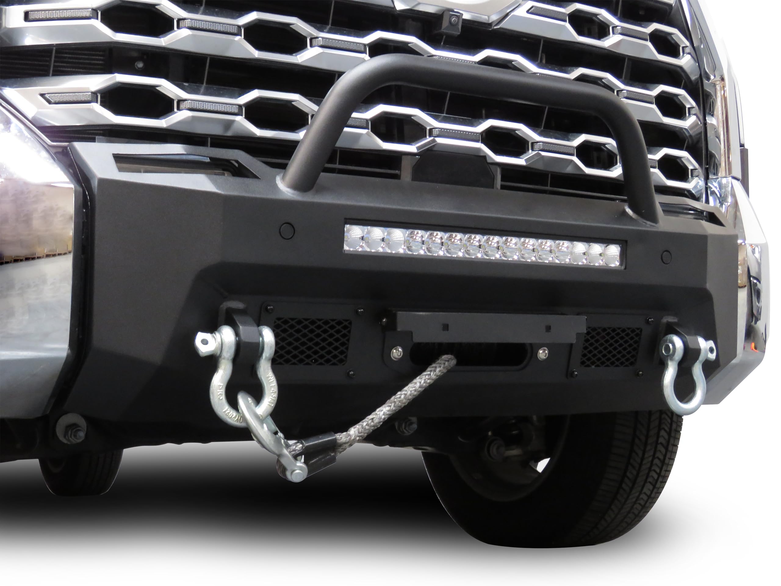Heavy Duty Black Horse Armour III Front Winch Bumper Kit & Winch Textured Black Compatible with 2022-2024 Toyota Tundra-AR3HD64-W12