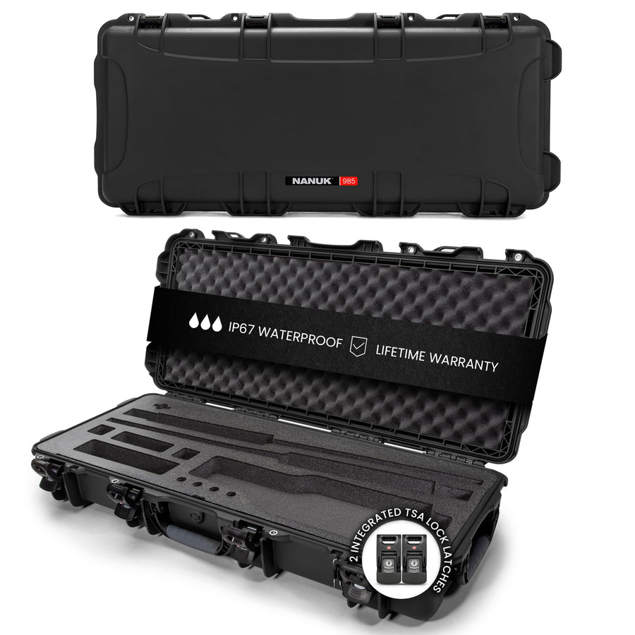 Hard Case NANUK 985 40” with Wheels & Custom Fit Foam Insert, IP67 Waterproof & Crushproof, Rugged Construction for Ultimate Protection, Made in North America – Black (39.7” x 17.3” x 6.6”)