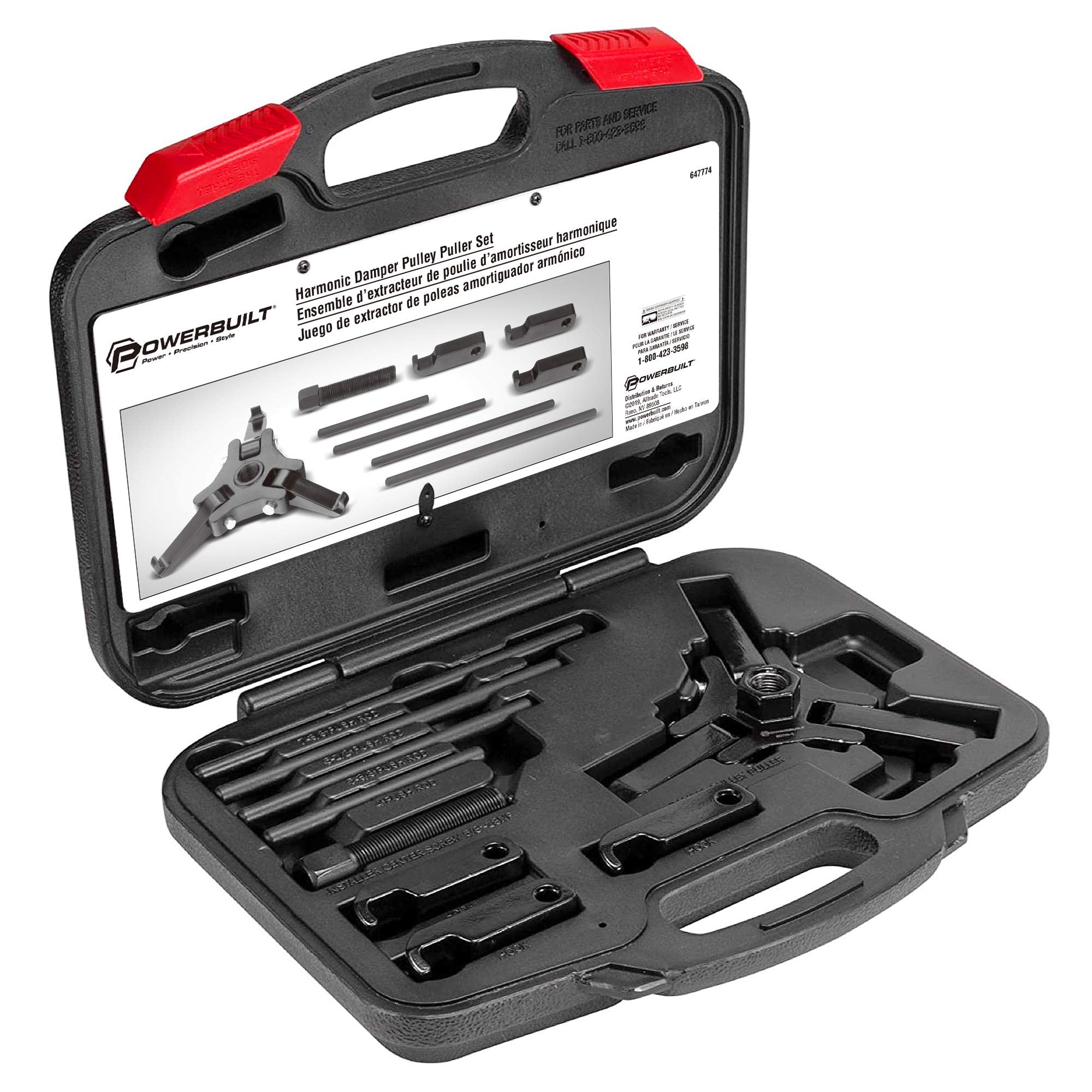 Powerbuilt 3 Jaw Harmonic Balancer Puller Set, Adjustable Crank Balancer Puller works with most late model cars and trucks in engine compartments without radiator removal - 647774