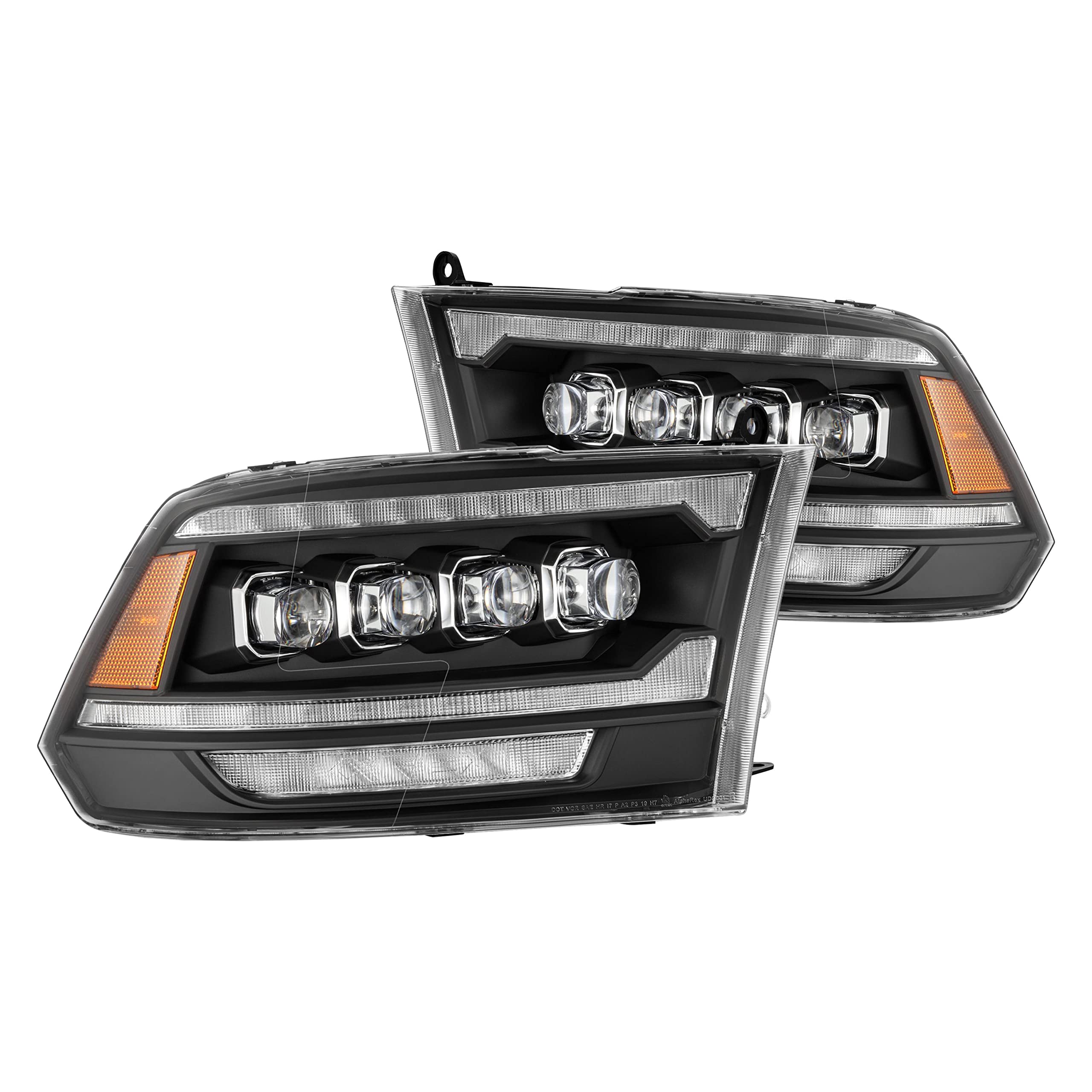 NOVA LED Proj Headlights AlphaRex 09-18 Dodge Ram 2500 Plank Style Design Black w/Activation Light