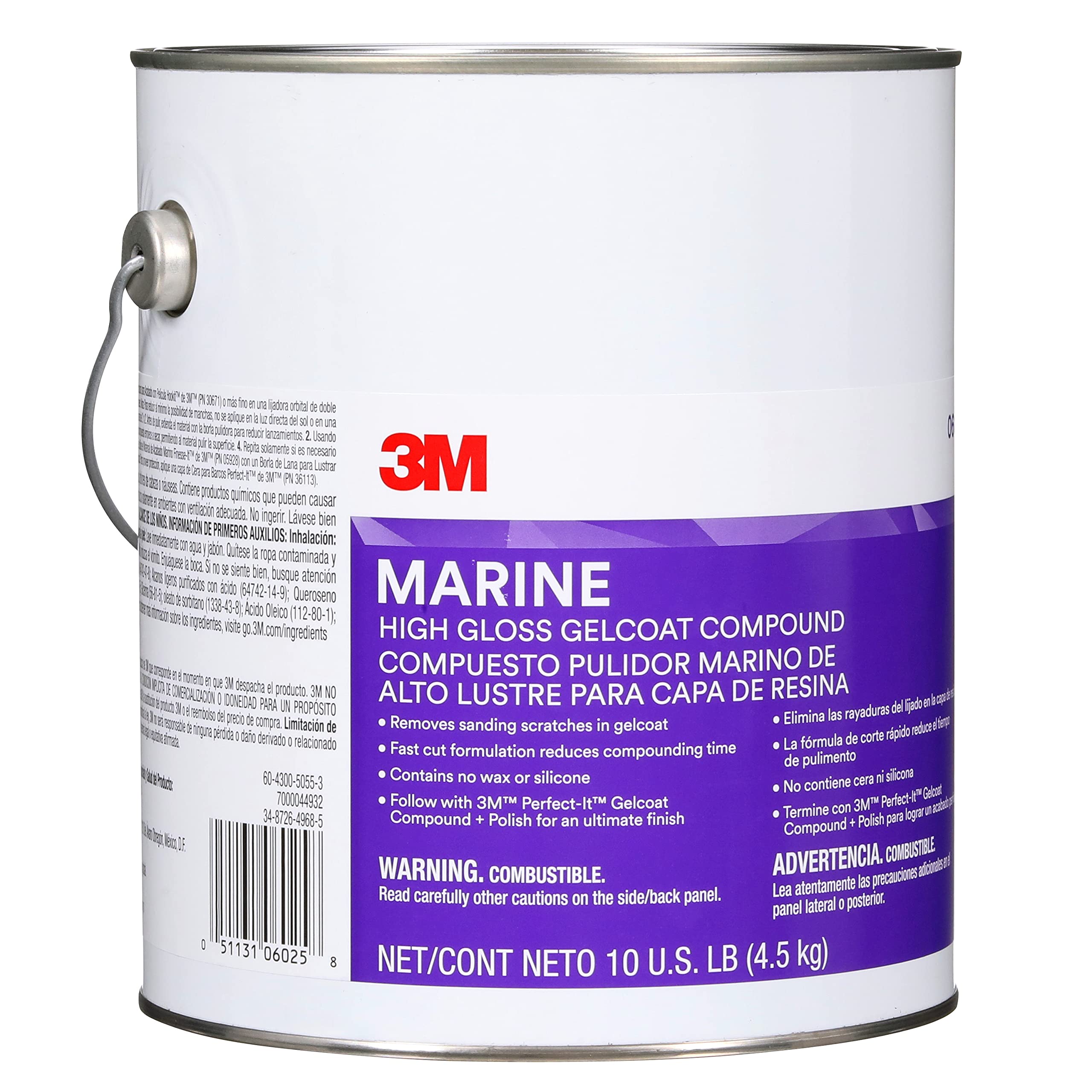3M High Gloss Gelcoat Compound, Marine 06025, 10 lb, White