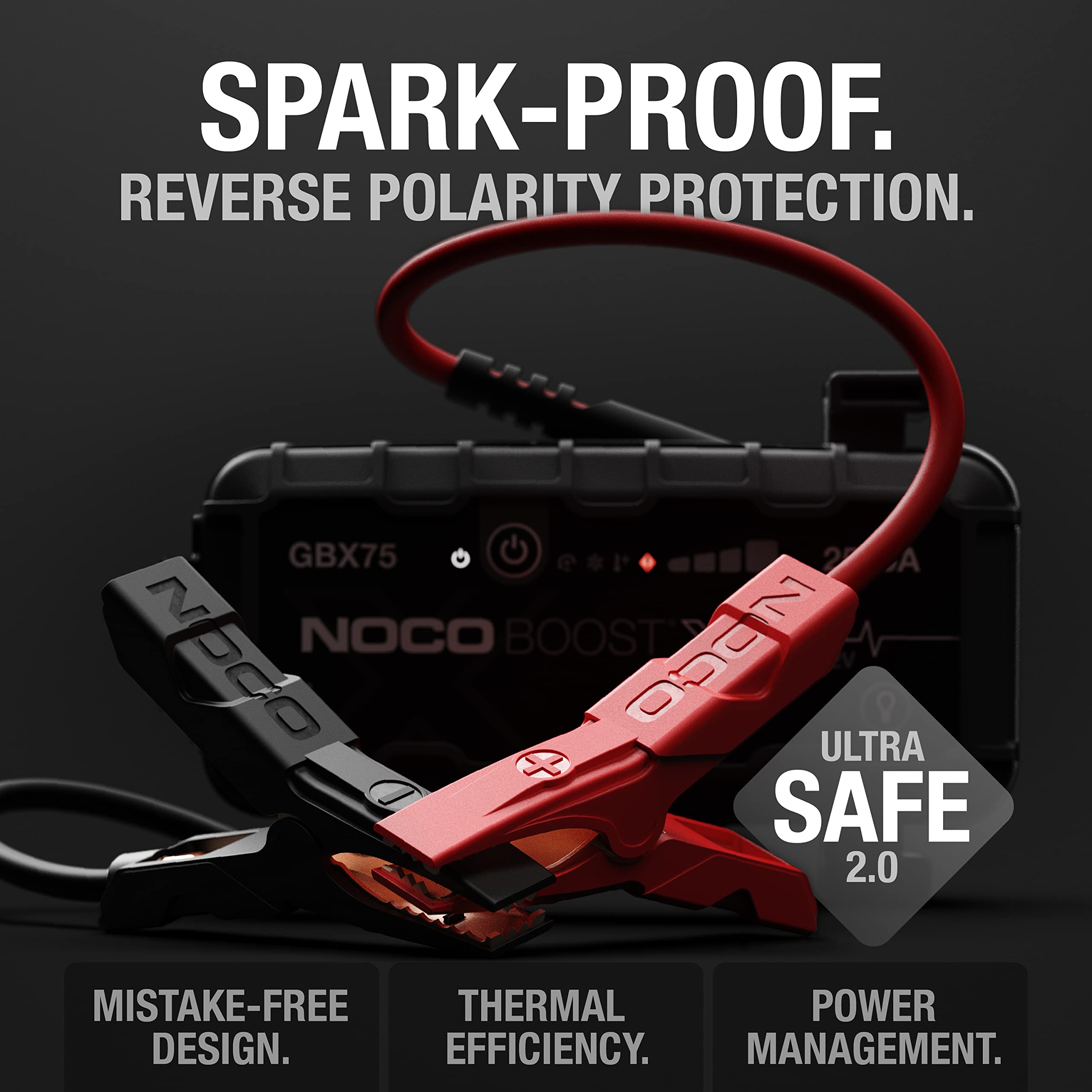 Boost X NOCO GBX75: 2500A UltraSafe Jump Starter – 12V Lithium Battery Booster Pack, Portable Jump Box, Power Bank & Jumper Cables - for 8.5L Gas and 6.5L Diesel Engines
