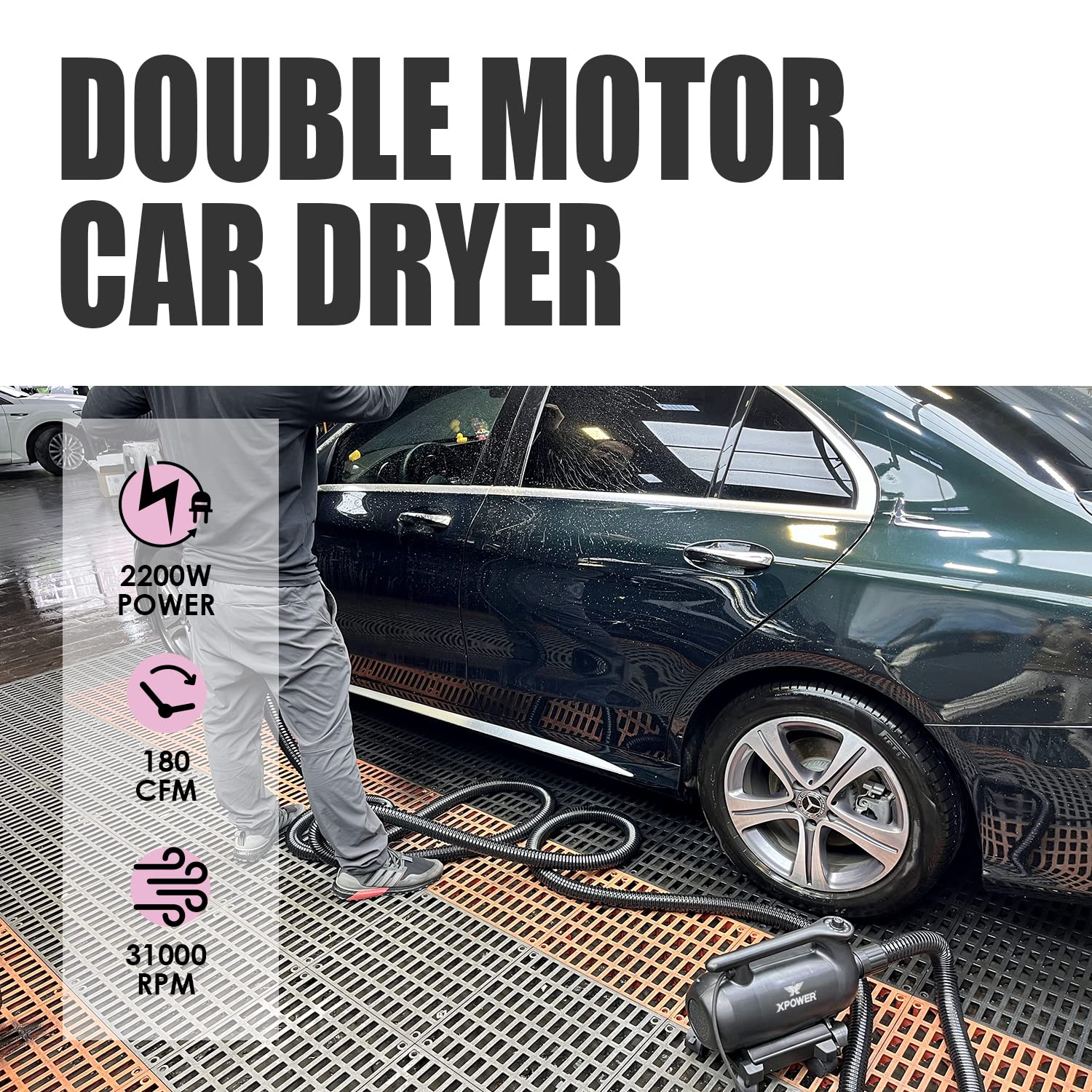 A-16 XPOWER Professional Car Dryer Blower with Mobile Dock w/Caster Wheels