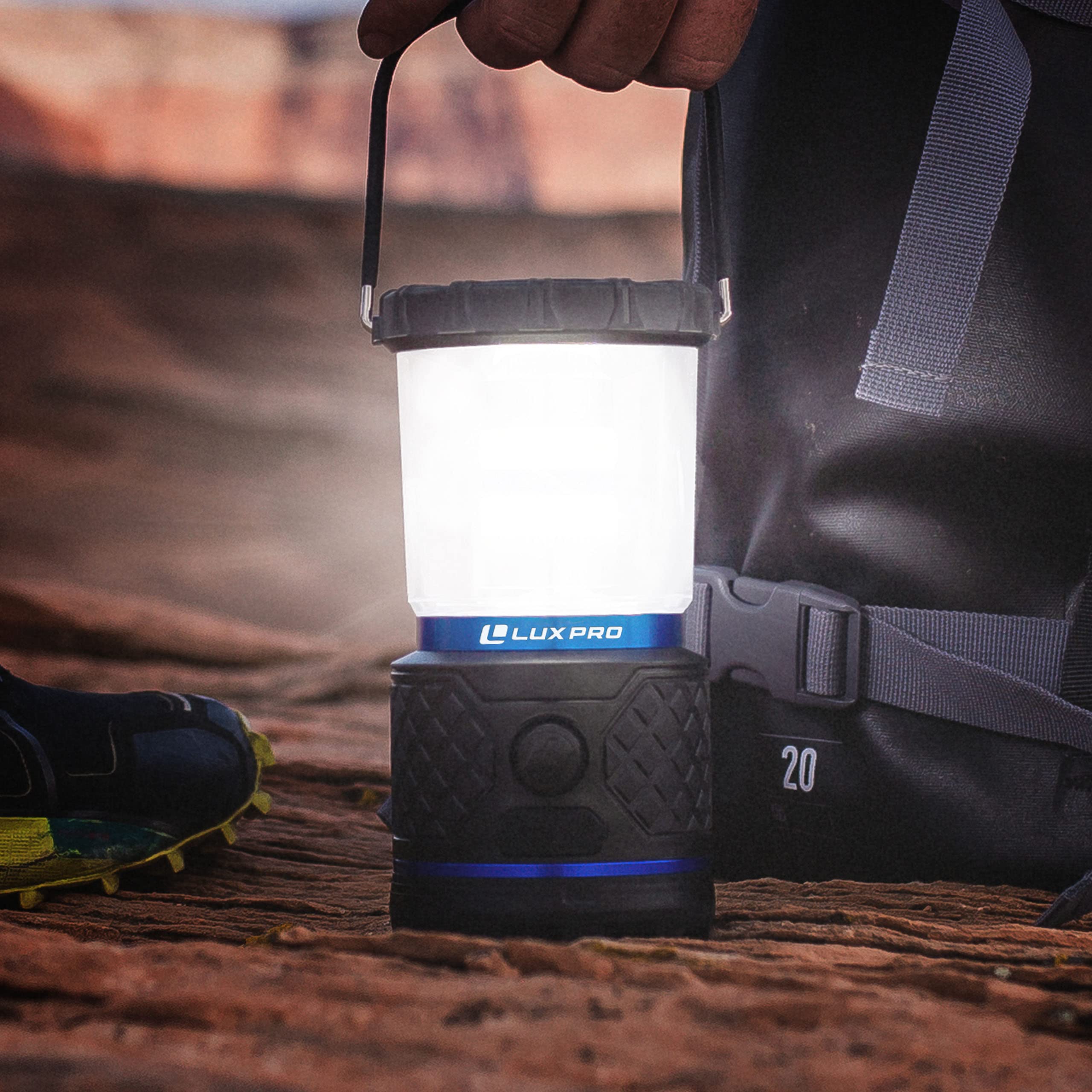 Dual-Power LUXPRO Rechargeable 940 Lumen LED Lantern with Diffused Lens for Up to 155 Hours of Use - Camping Lantern with Built-in Power Bank - Dimmable LED Light with IPX4 Water-Resistant Rating
