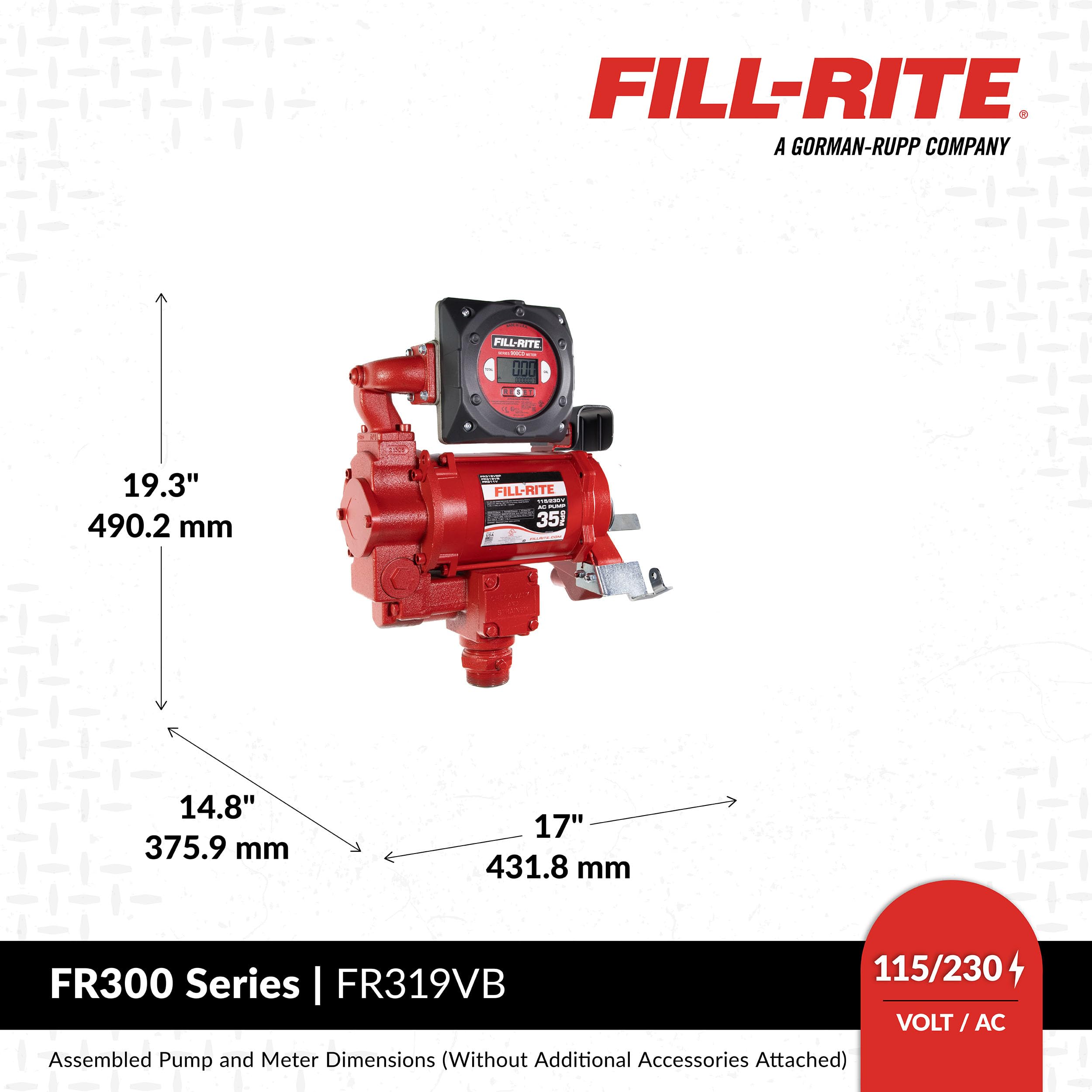 Fill-Rite 35 GPM FR319VB Fuel Transfer Pump w/Digital Meter Package 115V/230V (No Pulser)