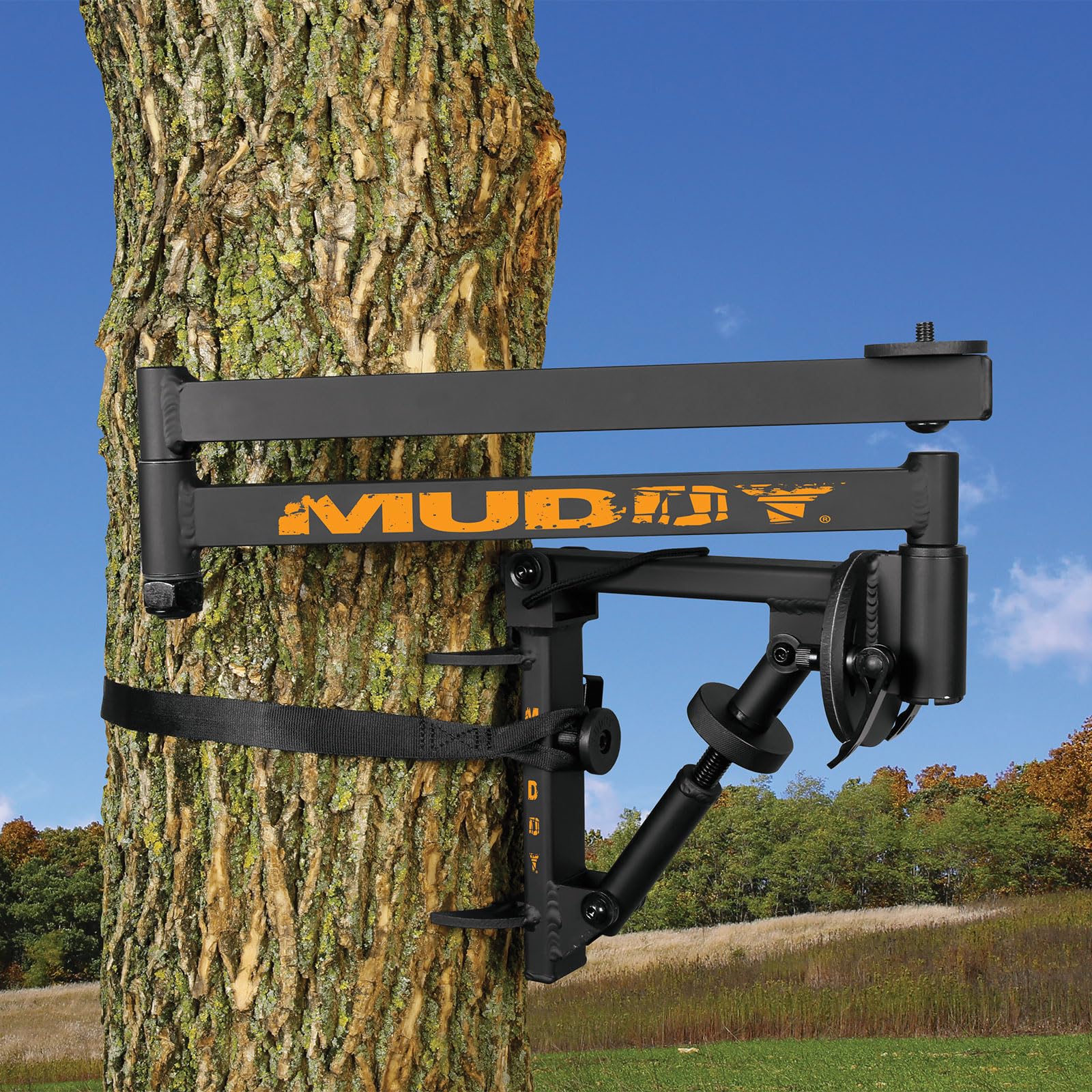 Camera Arm Muddy Outfitter with Steel Construction, 360-Degree Extension, Bubble Level, and Quick Release Lever Adjustments (Black)
