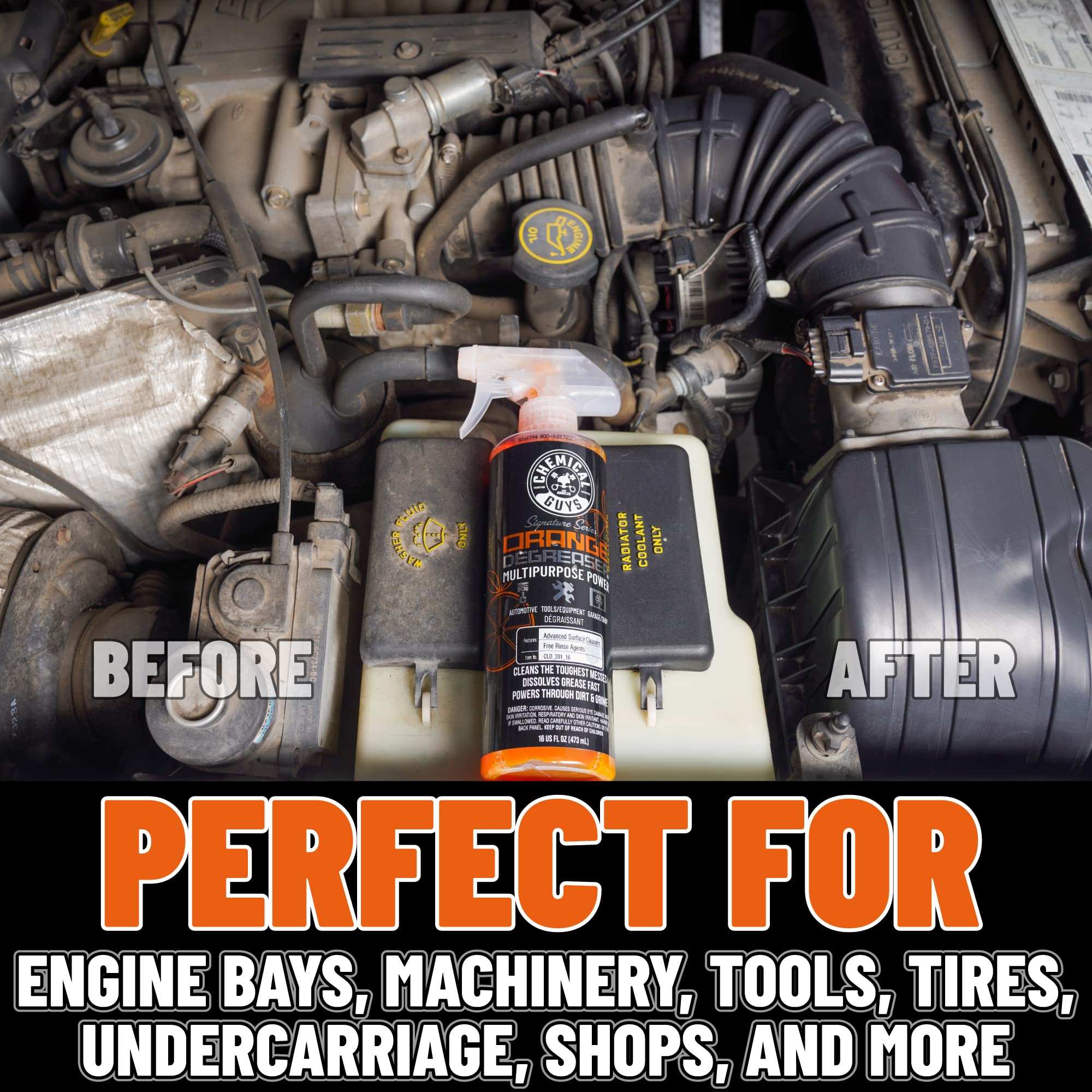 Chemical Guys Orange Signature Series Degreaser Spray - Heavy Duty All Purpose Cleaner for Engines, Tires, Undercarriages, Tools and More, Professional Strength, Breaks Down Grease, Oil & Grime, 16 oz