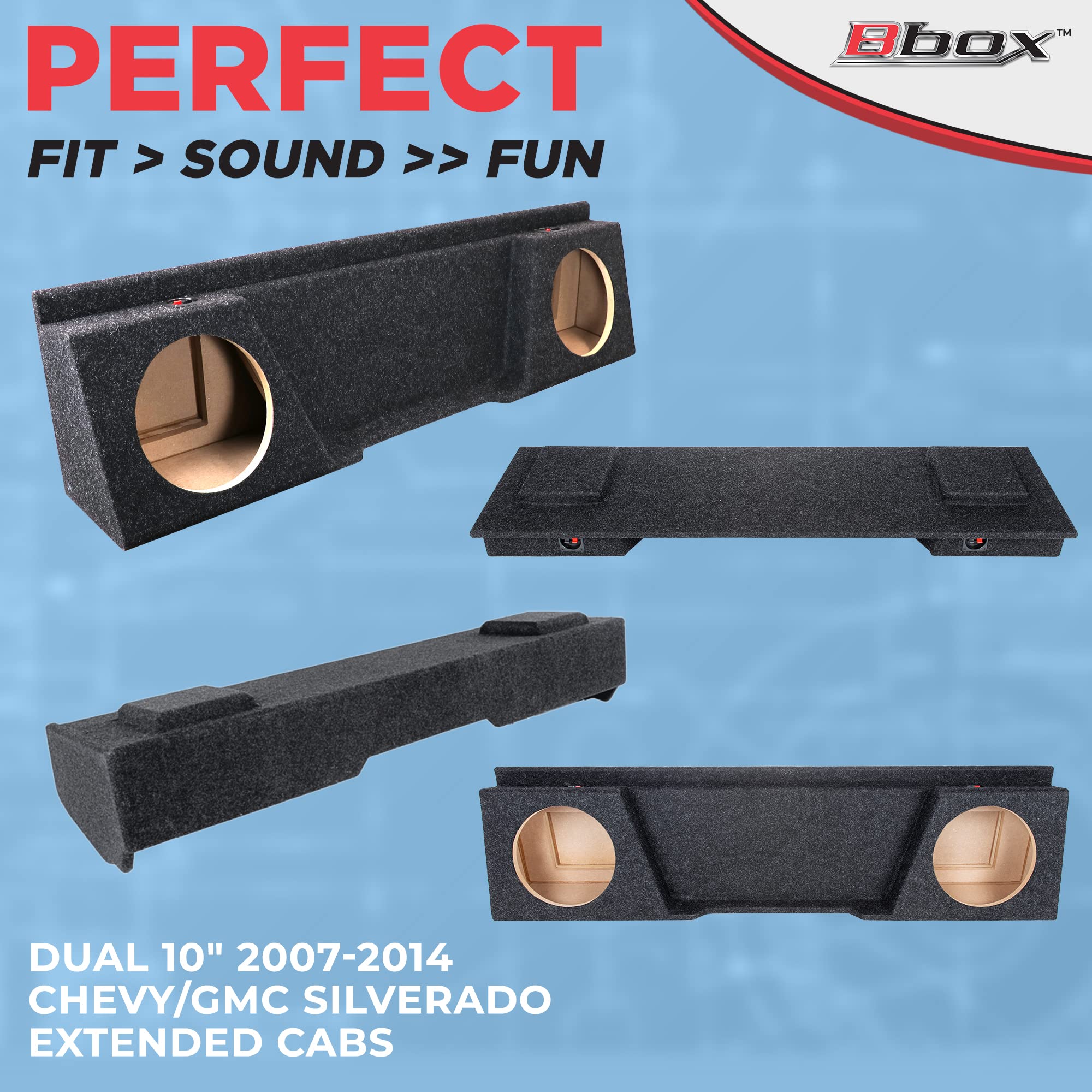 Bbox Dual 10" Sealed Carpeted Subwoofer Enclosure A142-10CP - Fits 2007 - 2014 Chevrolet / GMC Silverado / Sierra Extended Cab, Charcoal