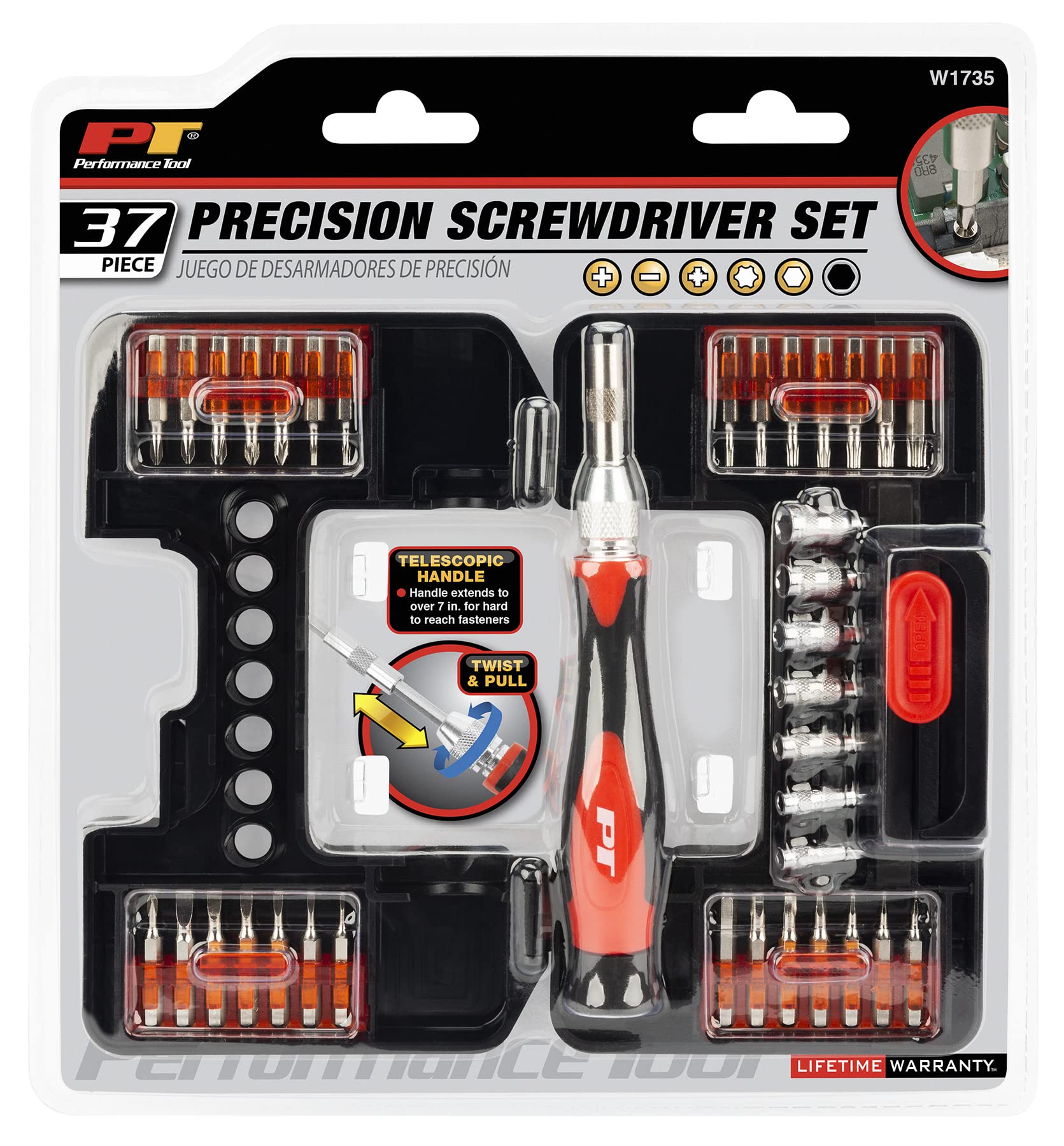 W1735 Performance Tool 37Pc in 37 in 1 Precision Screwdriver Set with 35 Bits for Electronics Repairs, Perfect for Repair Work on Computer, PC, MacBook, Laptop, Tablet, iPhone, Xbox, Game Console
