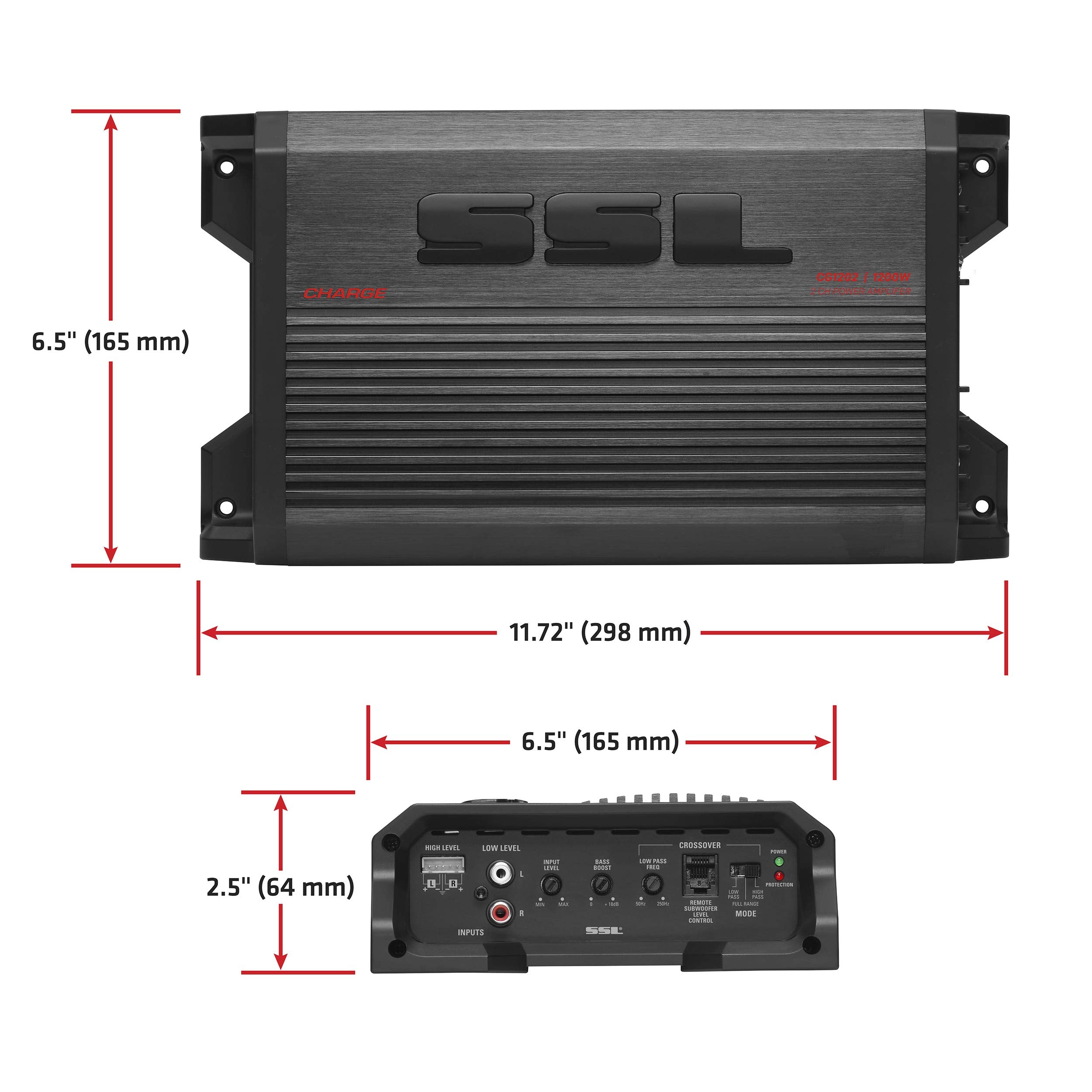 Sound Storm Laboratories Charge Series CG1202 2 Channel Car Audio Amplifier - 1200 High Output, 2-8 Ohms, High/Low Level Inputs, High/Low Pass Crossover, Bridgeable, Hook Up to Subwoofer for Bass