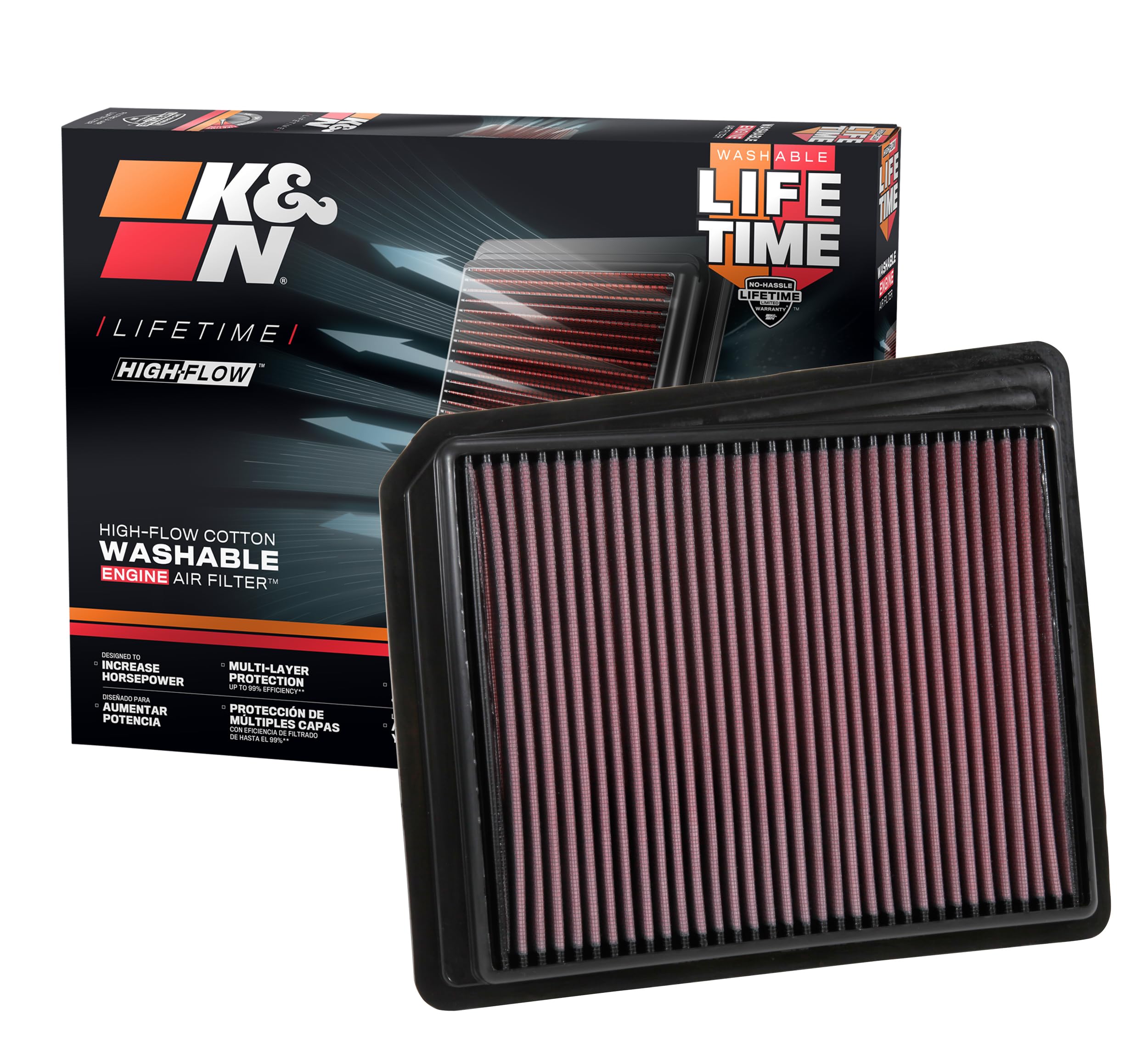 K&N Original High-Flow Lifetime Engine Air Filter: Increase Power: Premium, Washable: Compatible with 2017-2024 NISSAN: Titan, 33-5062