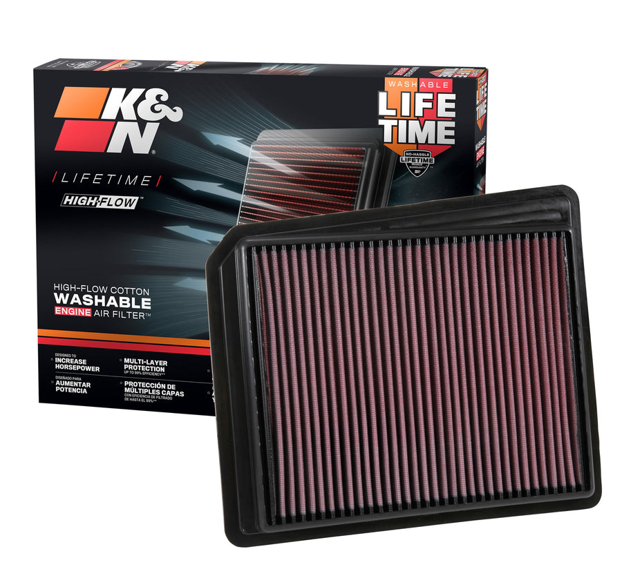 K&N Original High-Flow Lifetime Engine Air Filter: Increase Power: Premium, Washable: Compatible with 2017-2024 NISSAN: Titan, 33-5062