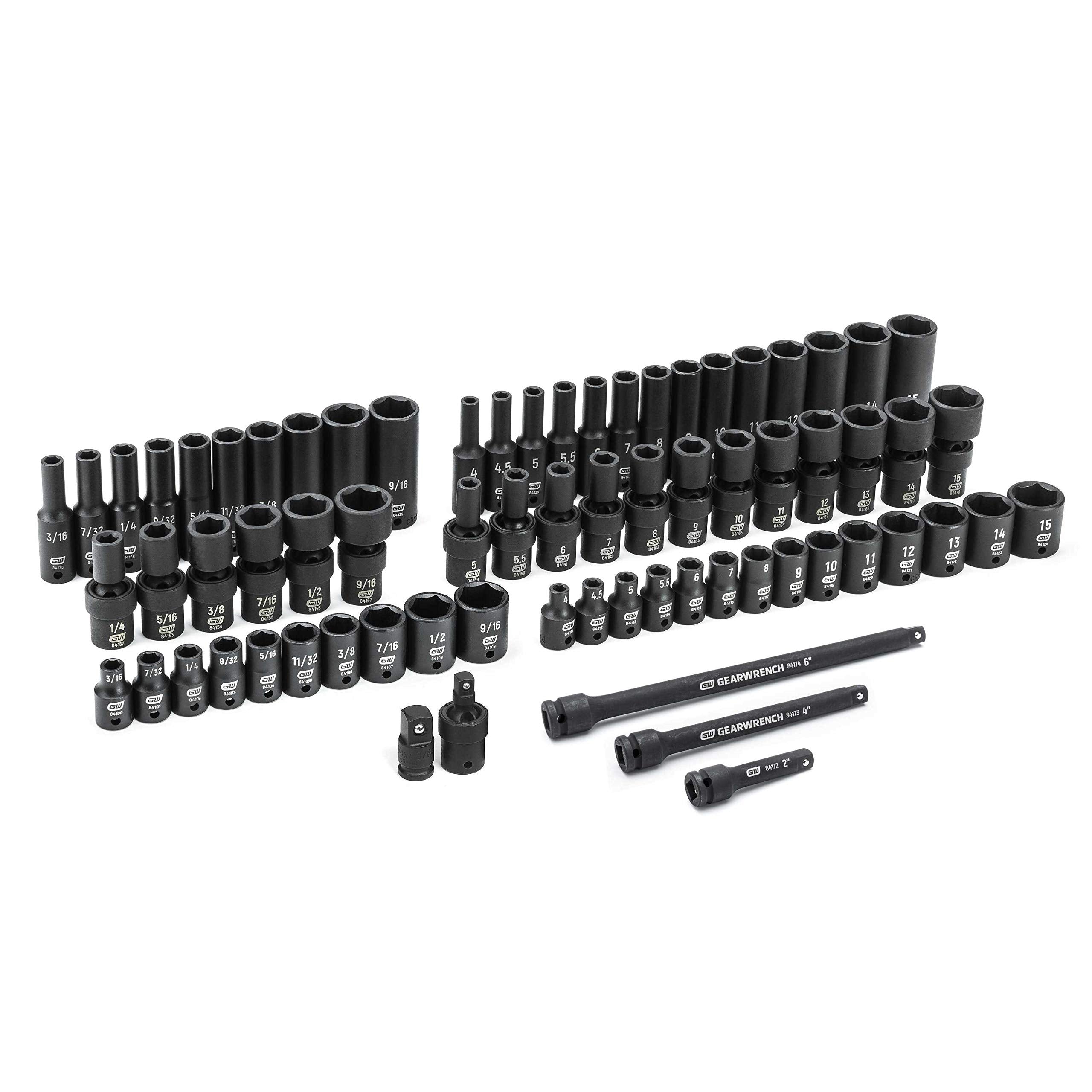1/4" Drive GEARWRENCH 71 Piece Standard & Deep Universal Impact SAE/Metric Socket Set | 84903