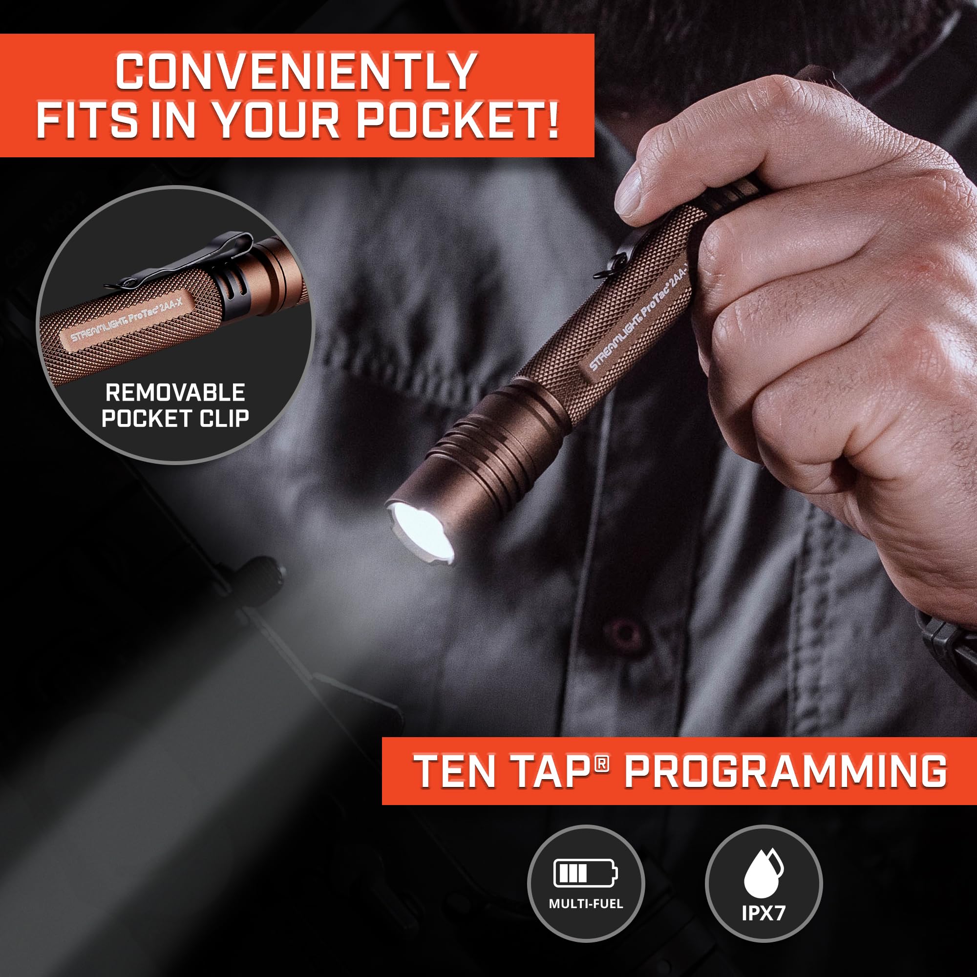 ProTac 2AA-X Streamlight 550-Lumen Multi-Fuel Personal Carry Tactical Flashlight with USB-C Rechargeable Battery, Coyote