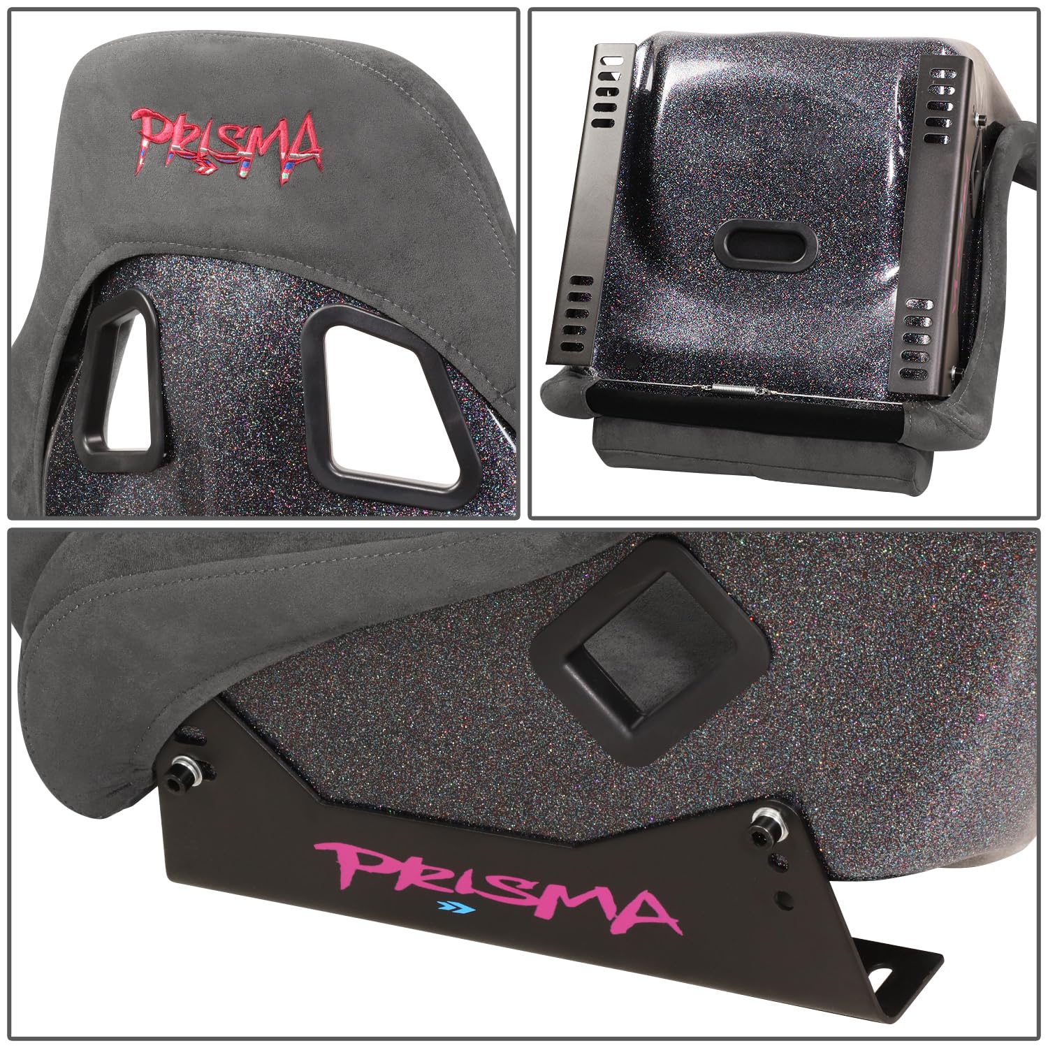 NRG Innovations Universal Fixed Back NRG-FRP-303GM-PRISMA Bucket Racing Seat for 5-Point Harnesses, Size M, Gun Metal Alcantara Material, 22" W X 34" H X 16" D