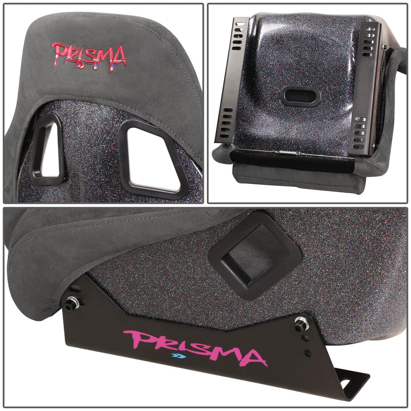 NRG Innovations Universal Fixed Back NRG-FRP-303GM-PRISMA Bucket Racing Seat for 5-Point Harnesses, Size M, Gun Metal Alcantara Material, 22" W X 34" H X 16" D