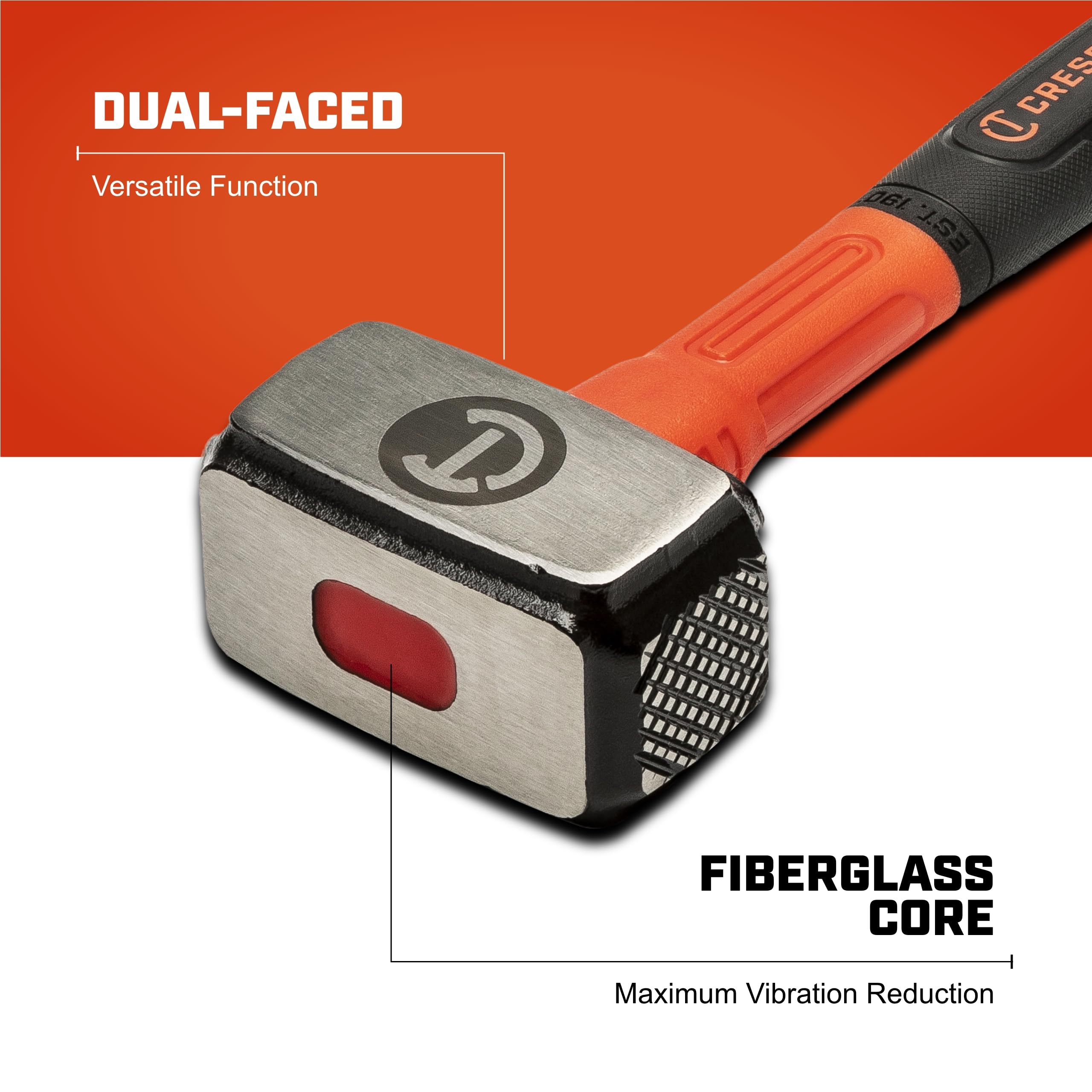 Fiberglass Crescent Drilling Hammer - Heavy Duty Construction Hand Tool for Home Improvement & Repair - 3 Lb - CHFDRL48
