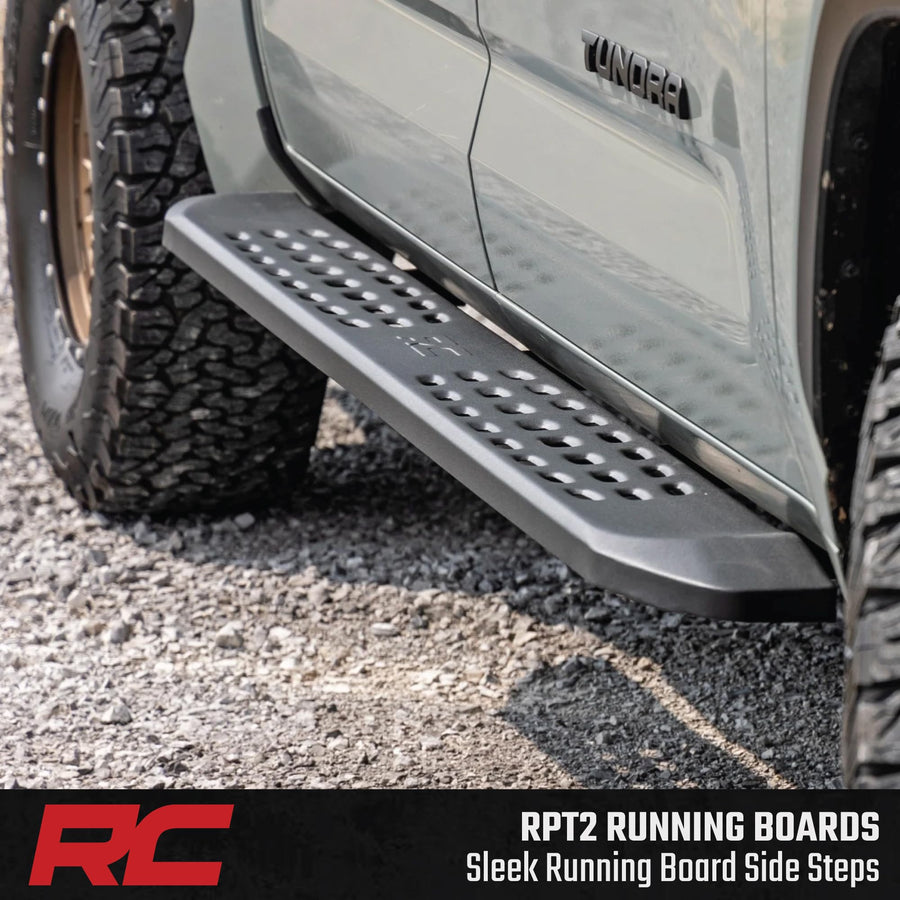 Rough Country Running Boards RPT2 for Toyota Tundra (2022–2026) – Fits Crew Cab 2WD/4WD, 6.75" Steel Side Steps, No-Drill Install, Matte Black Raptor-Style Rails