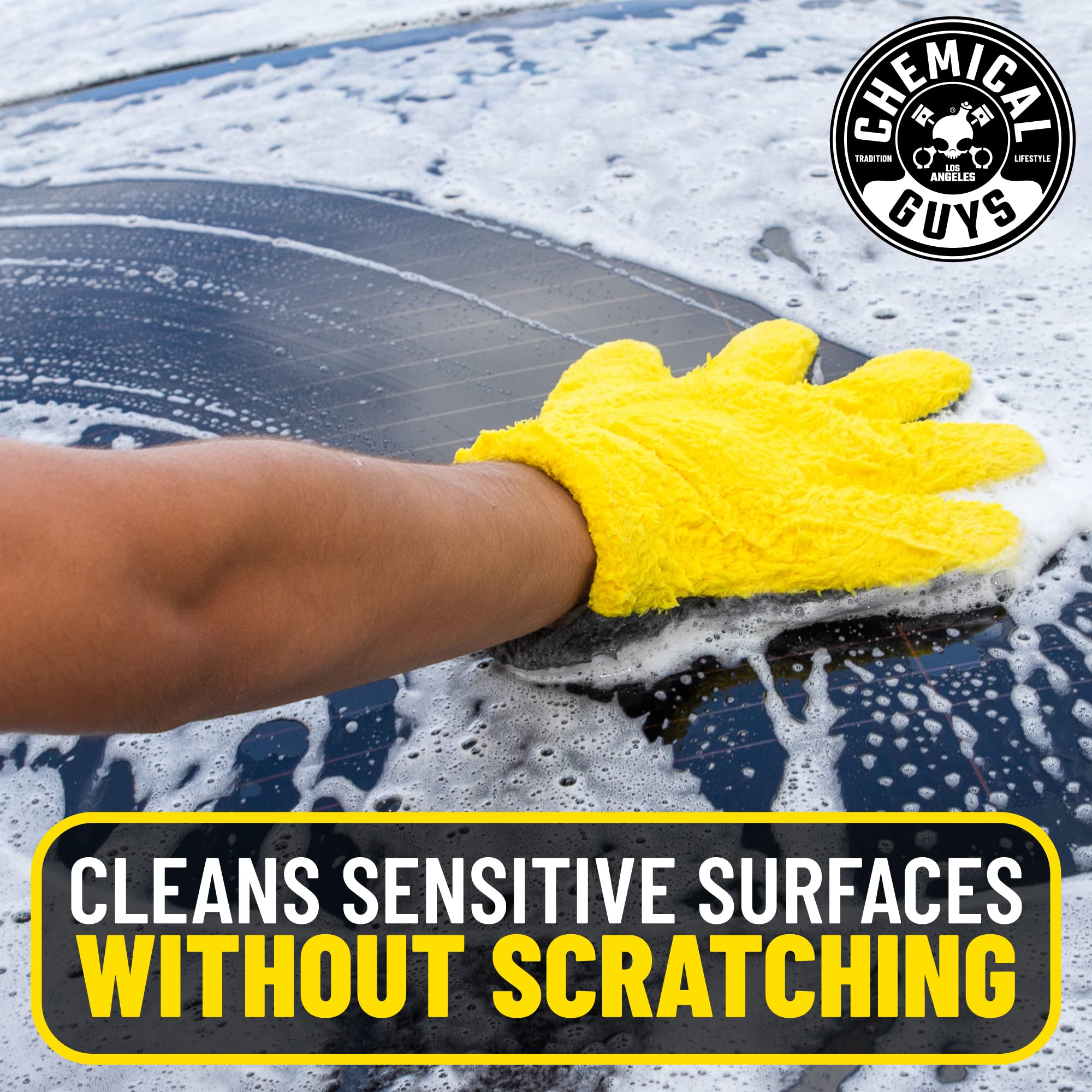 Chemical Guys The Stranger MIC510 Helpful Handy Car Wash Mitt - Yellow, Microfiber Towels for Detailing, Holds Tons of Soapy Suds, Flexible - Perfect for Car Cleaning