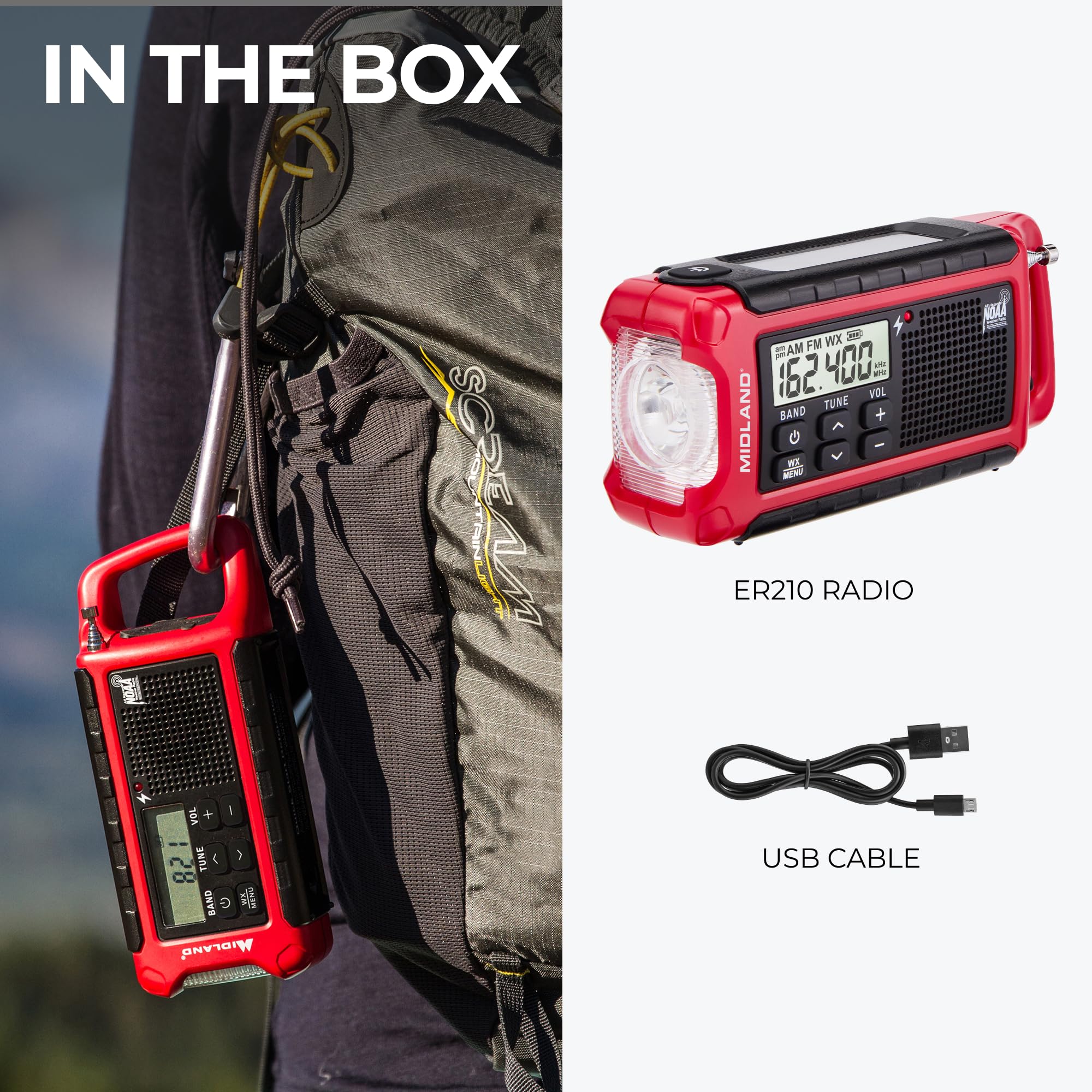Midland NOAA ER210 Emergency Weather Radio - Compact, Crank, Weather Alerts, AM/FM Radio, Multiple Power Sources, SOS Emergency Flashlight