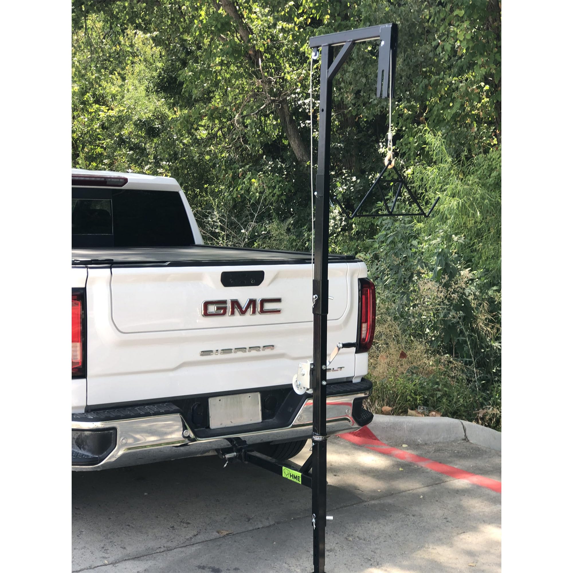 HME Game Hoist Truck Hitch Complete Kit with Winch and Gambrel, 400 lb Capacity - Hunting Game Skinning and Cleaning Accessory with 360-Degree Swivel Shaft and Adjustable Height