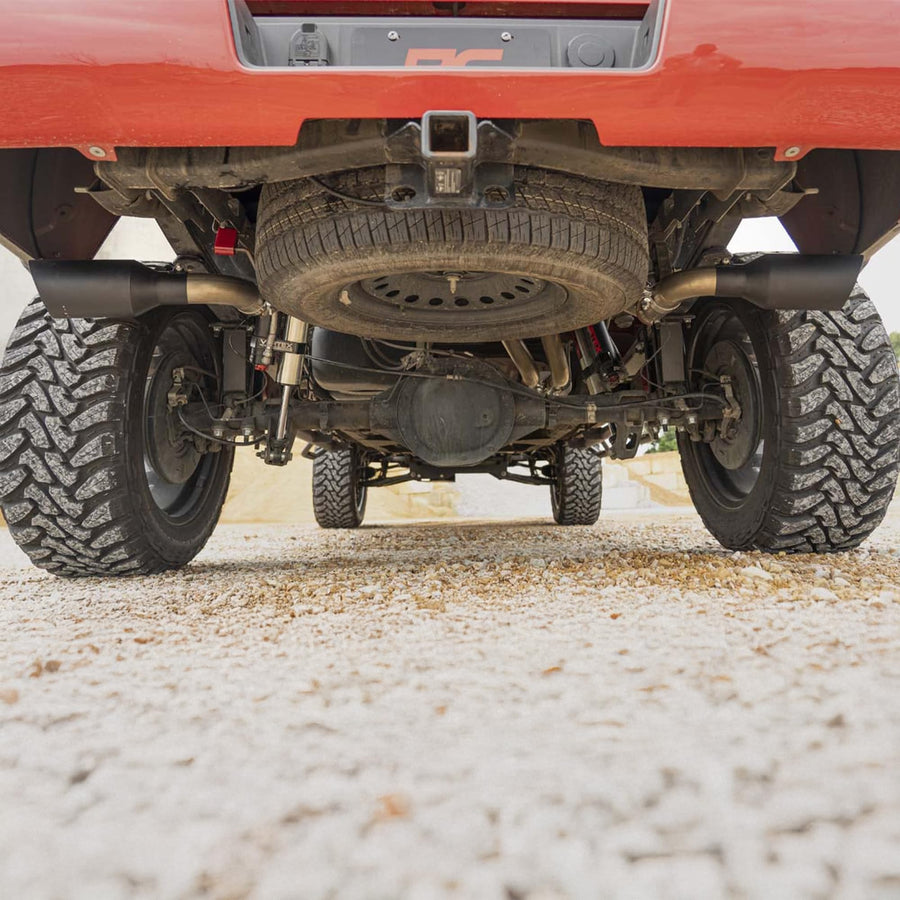 Rough Country Dual Cat-Back Exhaust with Black Tips for GMC Sierra & Chevy Silverado 1500 (2014-2018) 5.3L Engine - Performance Tuned Growl