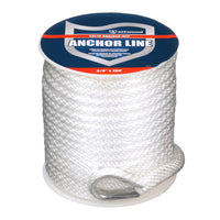 Attwood Solid Braid 11724-1 Multifilament Polypropylene Anchor Line with Thimble 3/8-Inch x 100-Feet, White
