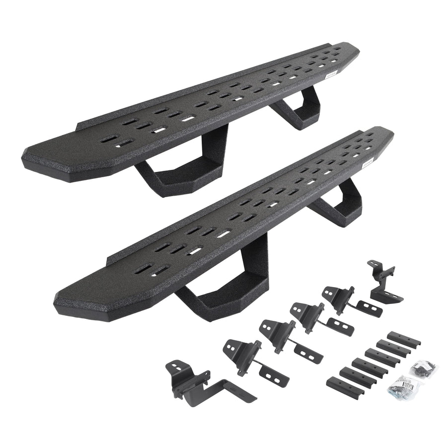 Go Rhino Running Boards RB30, Brackets, & 2 Pair of Drop Steps | Galvanized Steel, Protective Bedliner Coating | 6965056820T | Fits 2007-2018 Jeep Wrangler JKU, 4-Door