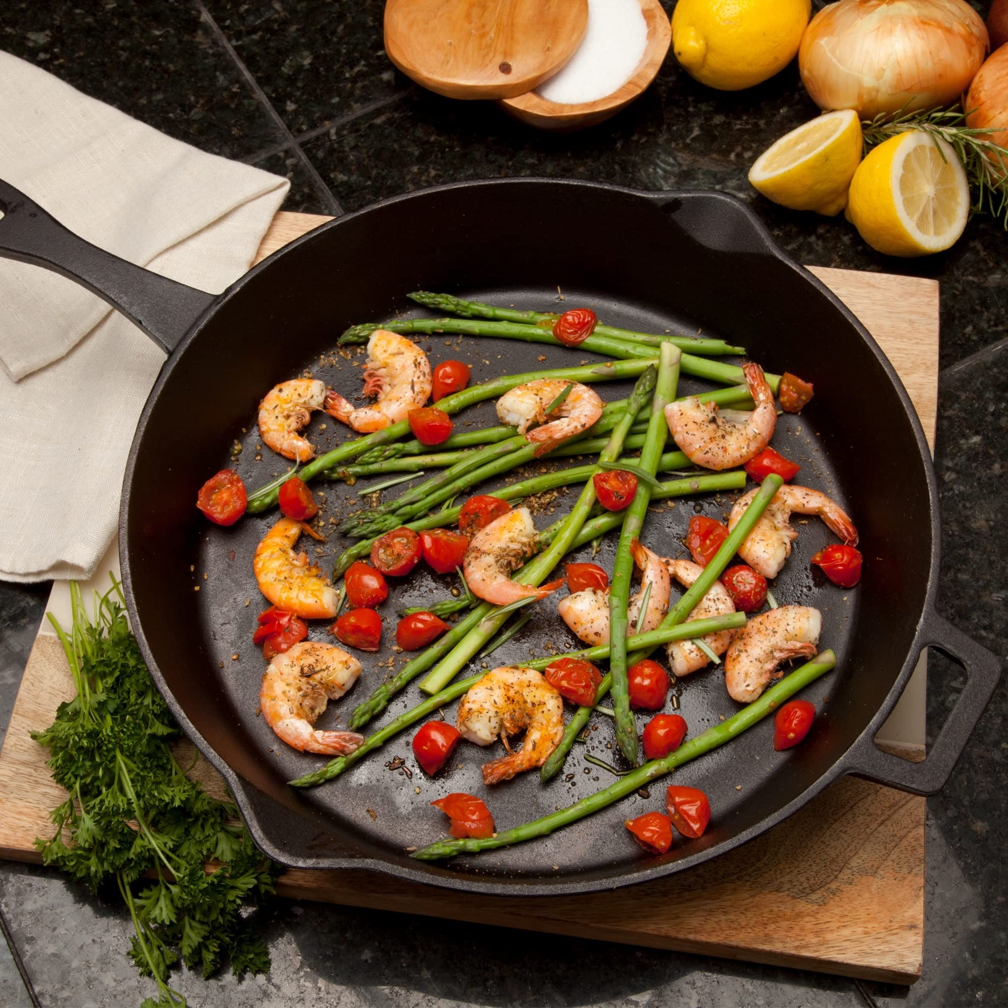 Bayou Classic 7453 Cast Iron Skillet Set 12-in and 14-in Features Pour Spouts Perfect For Breakfast Pan Frying Sautéing and Baking